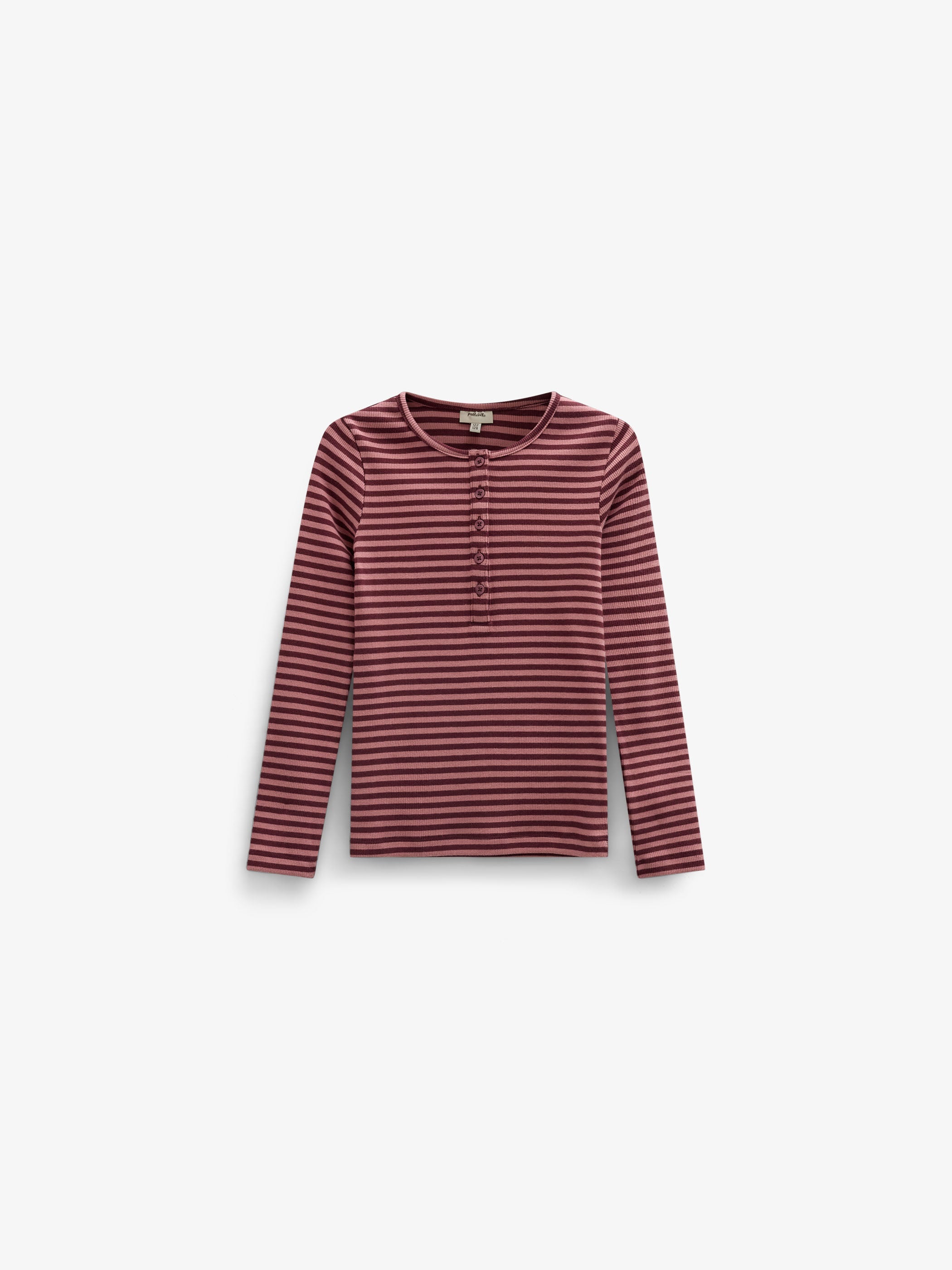 Striped Rib Long-Sleeve T-Shirt - Kids - Dusty Rose/Bordeaux | 101616 Gloria