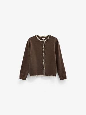Contrast Stitch Cardigan - Kids - Brown/Offwhite | 101632 Lia