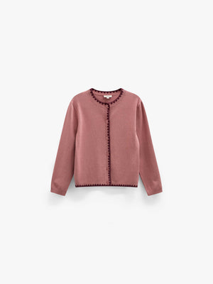 Contrast Stitch Cardigan - Kids - Dusty Rose/Bordeaux | 101634 Lia