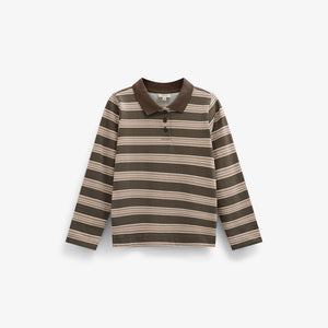Striped Long-Sleeve Jersey Polo - Kids - Brown | 101695 Hope