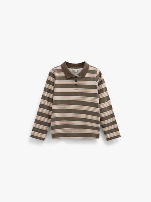 Striped Long-Sleeve Jersey Polo - Kids - Brown | 101695 Hope