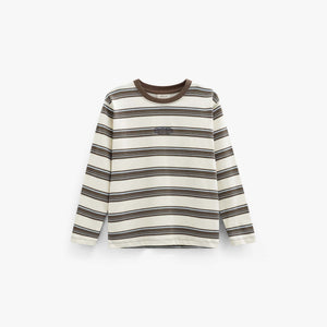 Striped Long-Sleeve T-Shirt - Kids - Offwhite/Brown | 101701 Hugo
