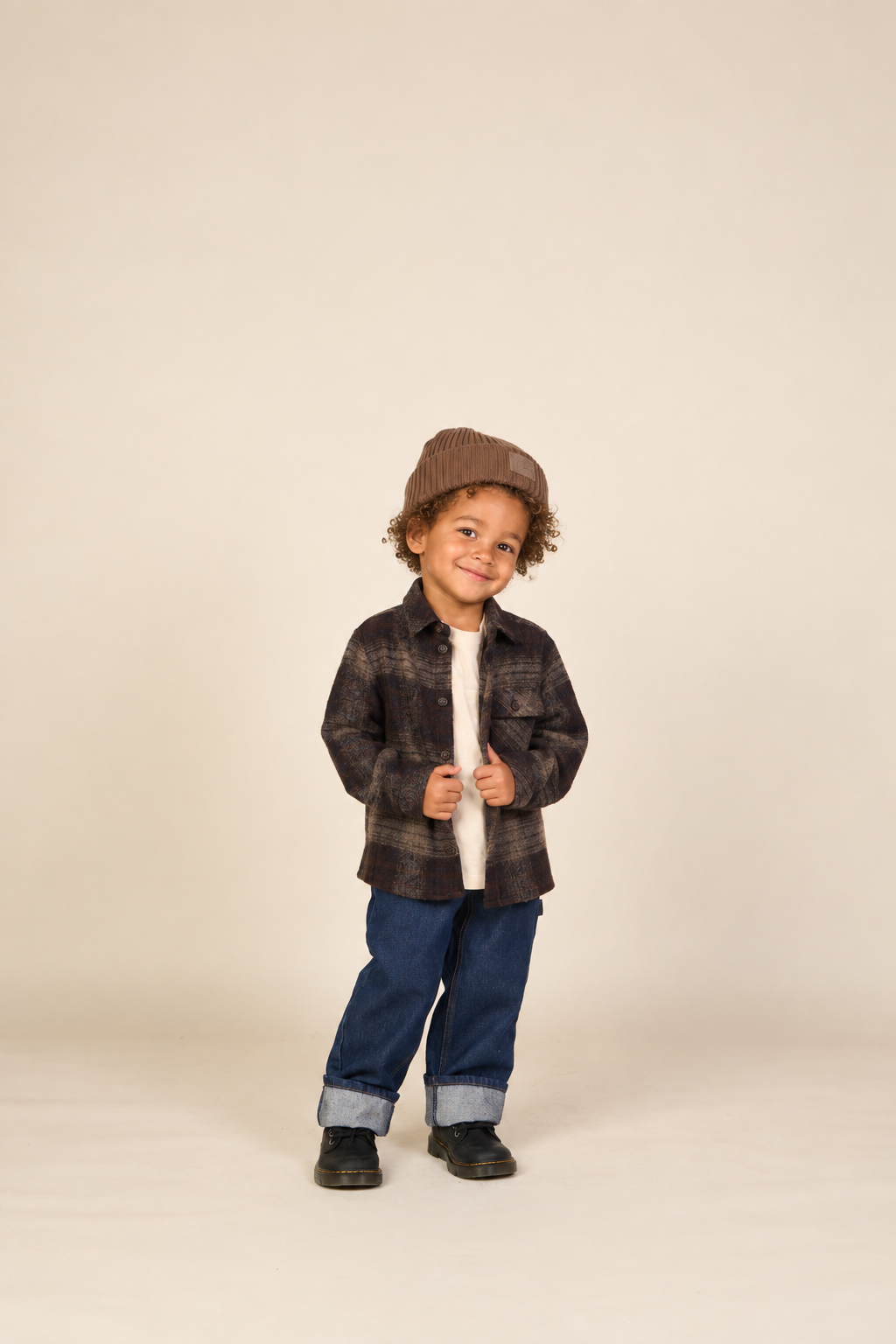 Plaid Wool-Blend Overshirt - Kids - Brown Check | 101525 Daxton