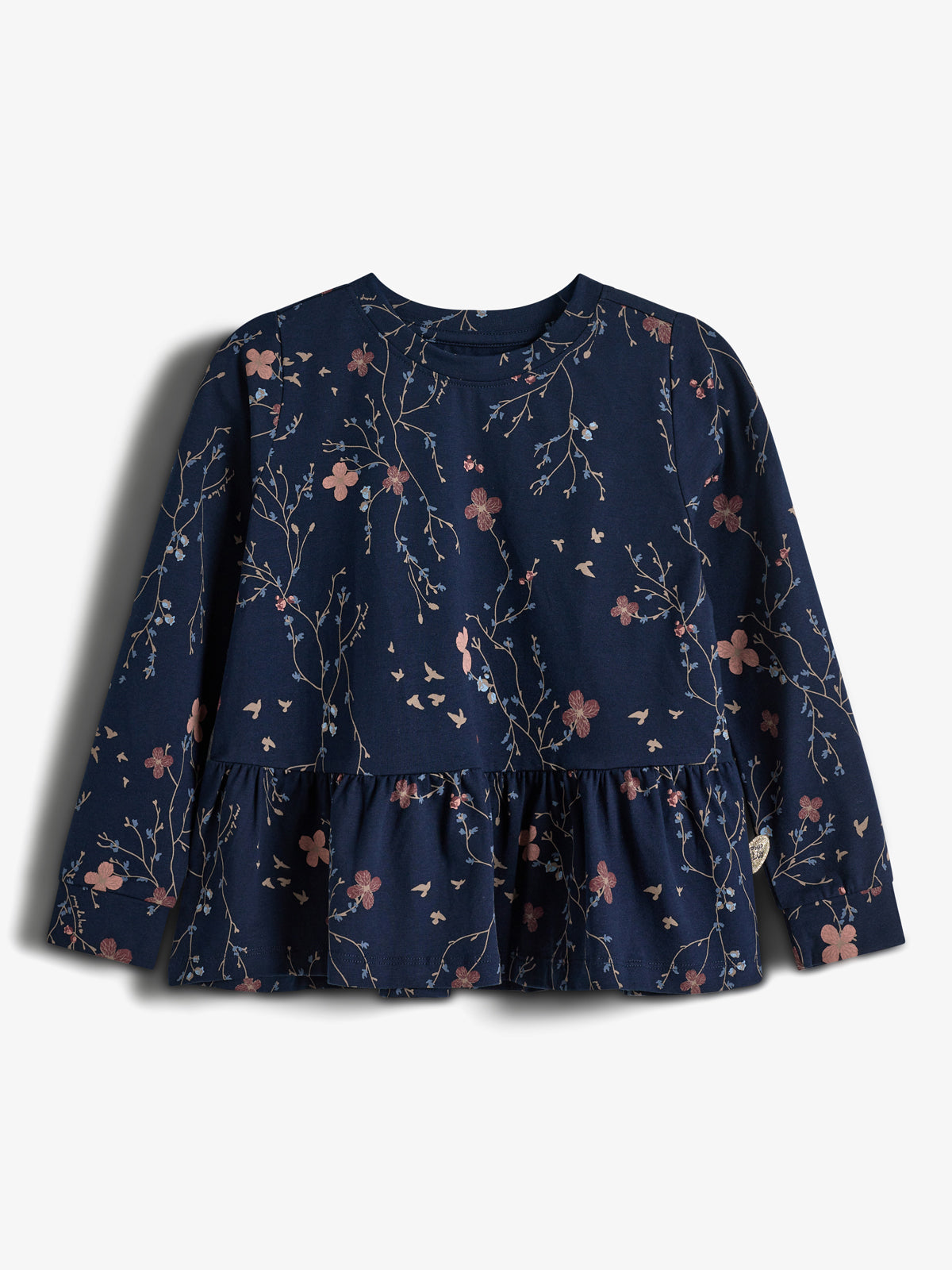 Jersey Peplum Blouse w. Floral Print - Kids - Blue/Rose