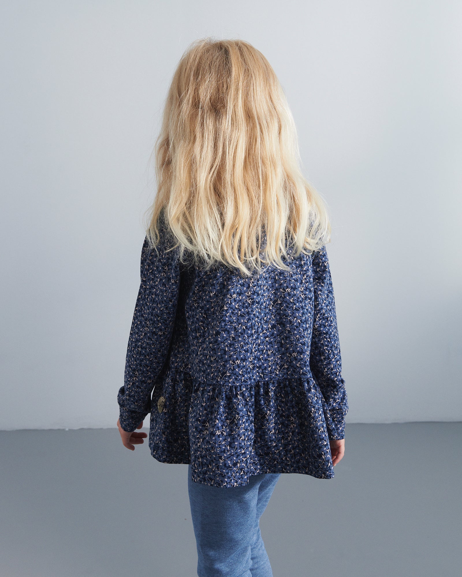 Jersey Peplum Blouse w. Ditsy Print - Kids - Blue