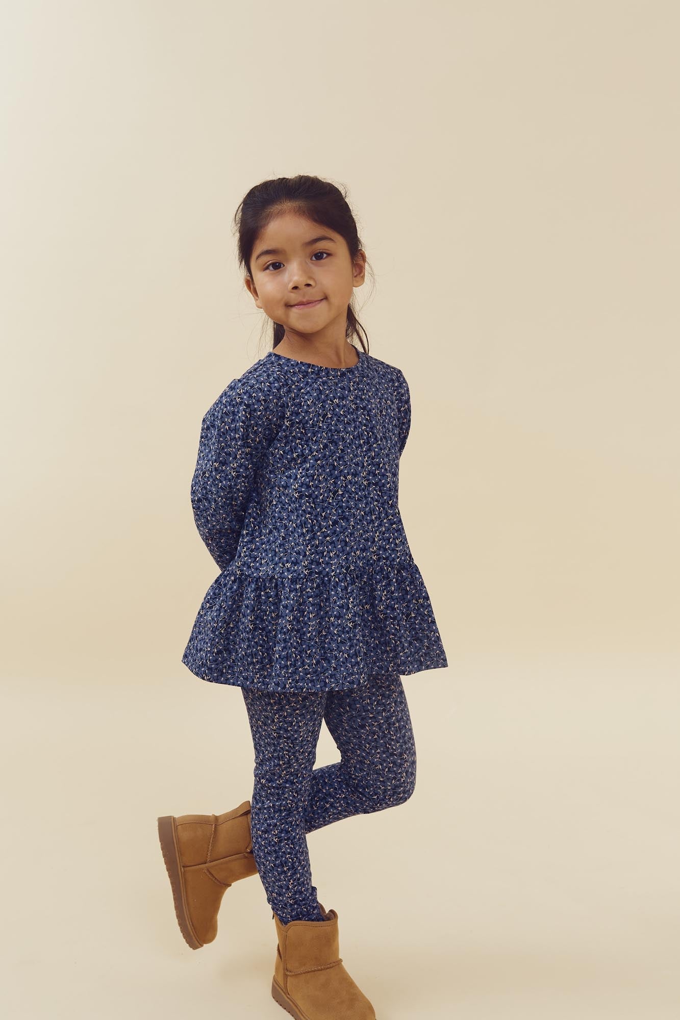 Jersey Peplum Blouse w. Ditsy Print - Kids - Blue