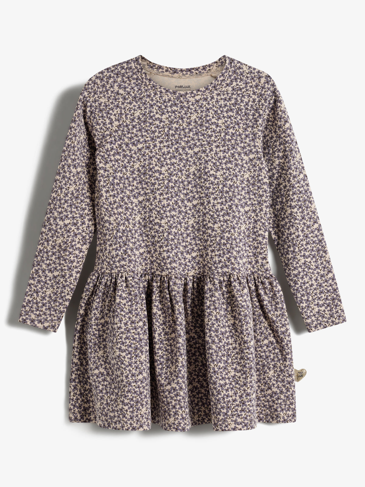 Jersey Dress w. Ditsy Print - Kids - Dusty Purple