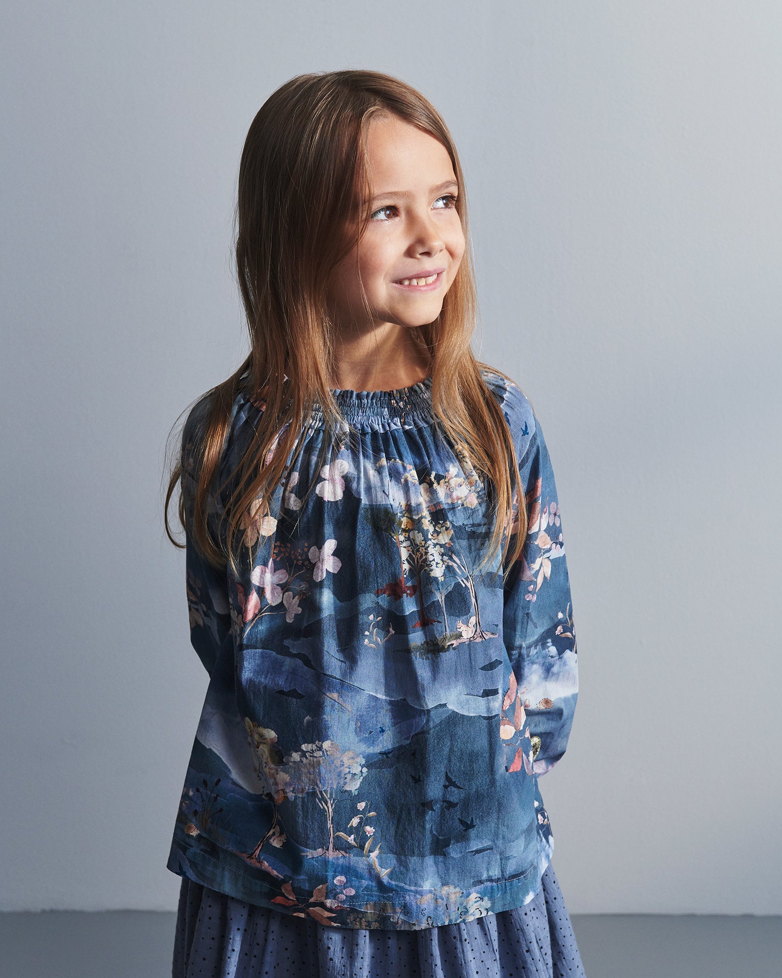 Poplin Tunic w. Scenic Print - Kids - Blue/Rose