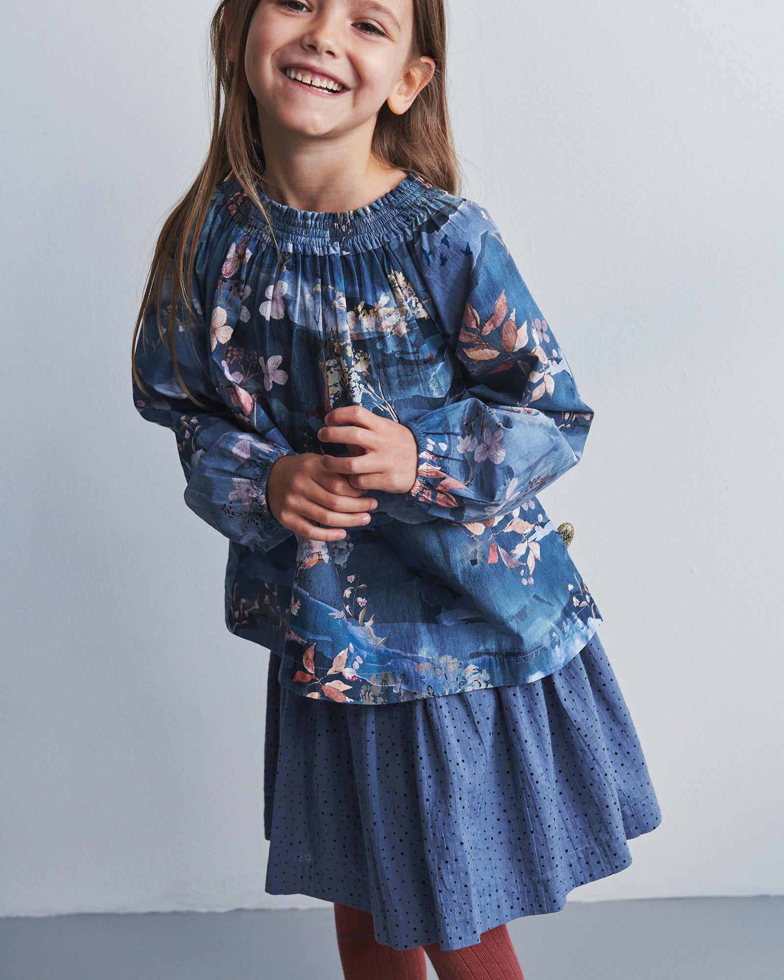 Poplin Tunic w. Scenic Print - Kids - Blue/Rose