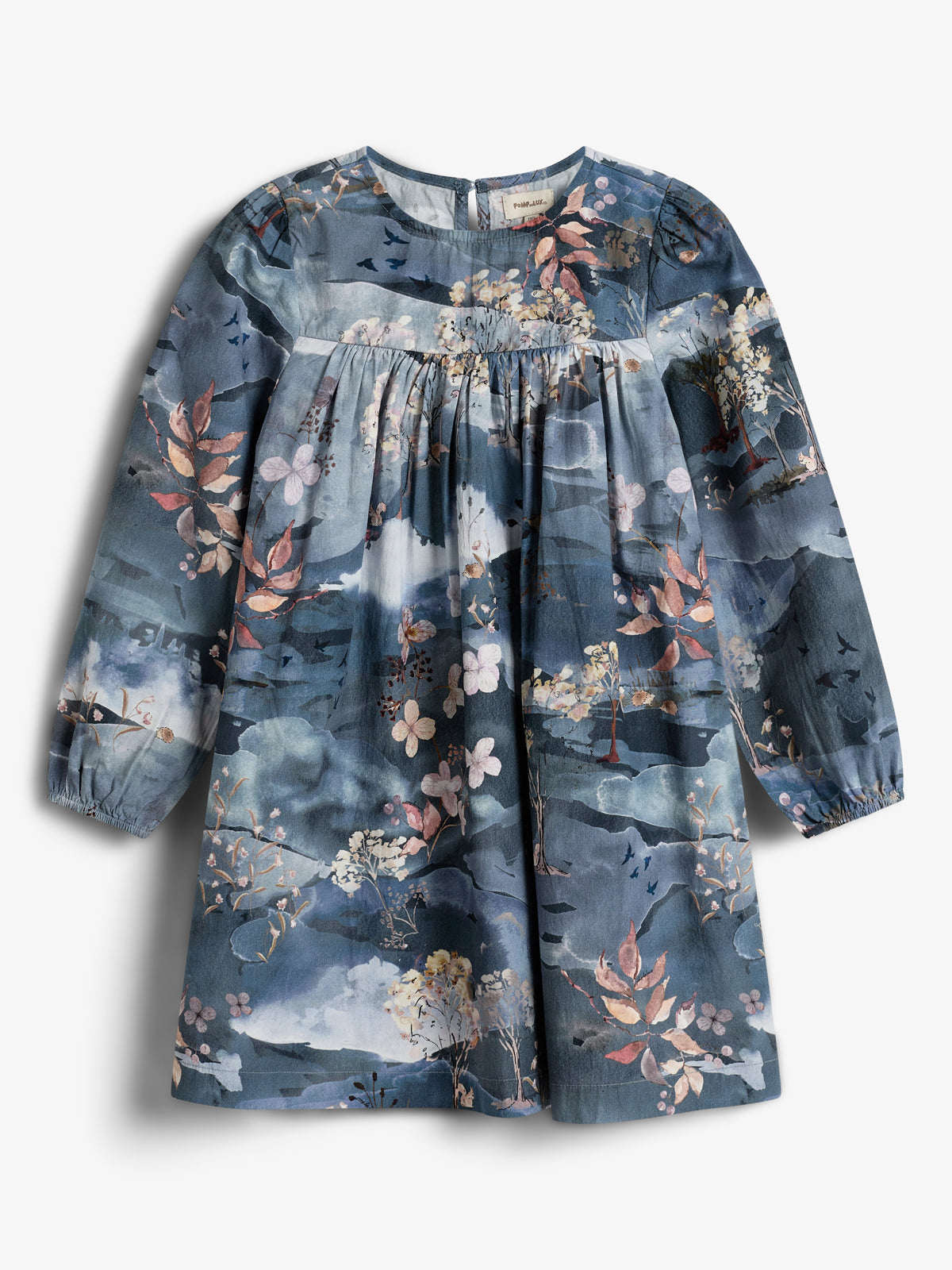 Poplin Dress w. Scenic Print - Kids - Blue/Rose