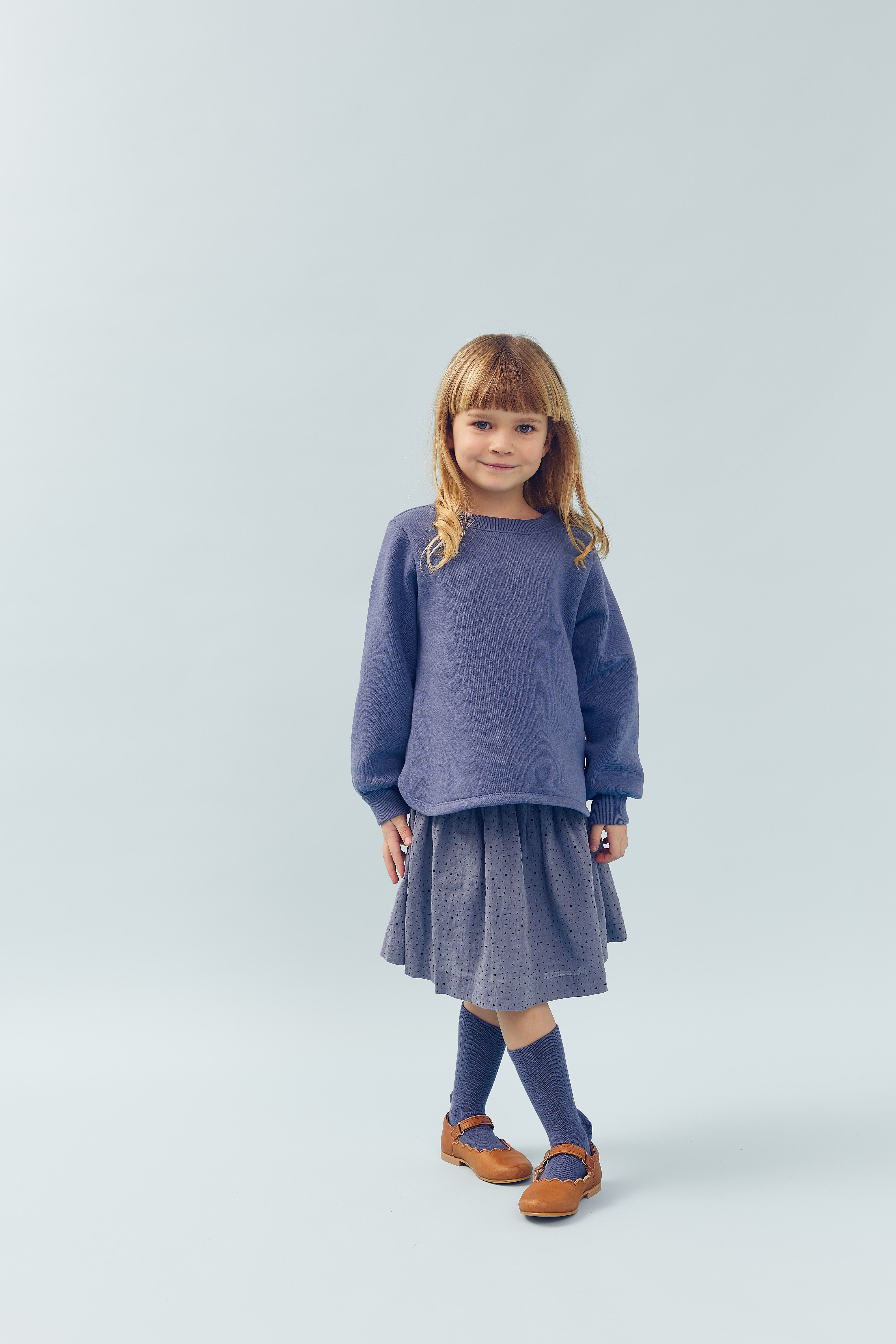 Sweatshirt w. Curved Hem - Kids - Vintage Blue