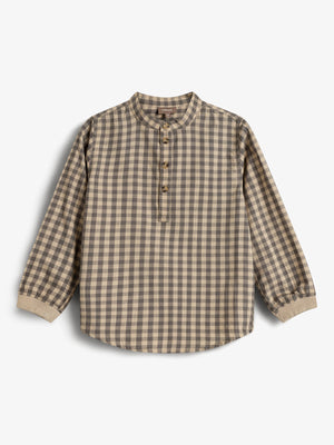 Micro Gingham Cotton Shirt - Kids - Grey/Beige