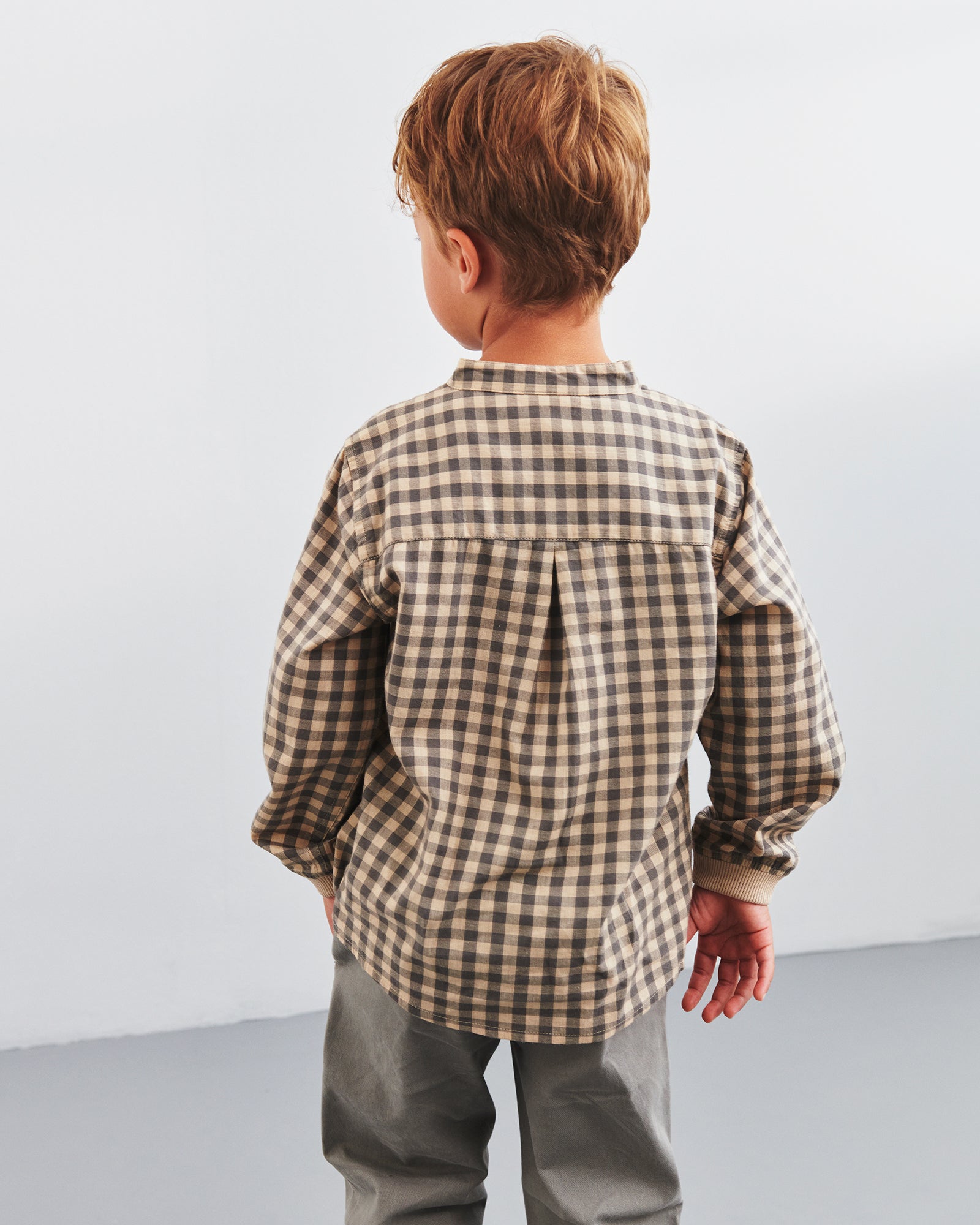 Micro Gingham Cotton Shirt - Kids - Grey/Beige