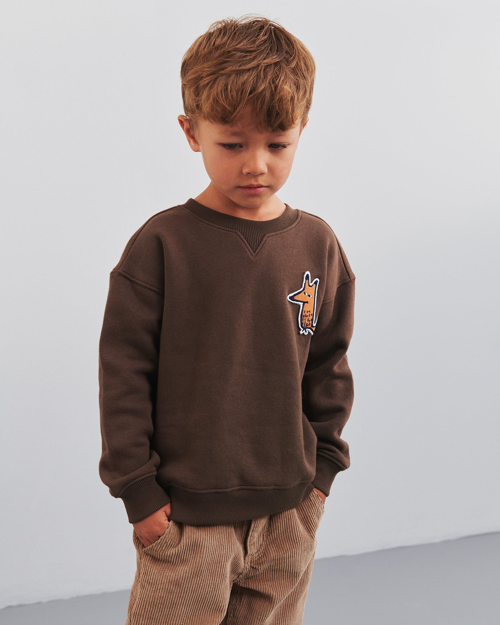 Sweatshirt Fox Badge - Kids - Dark Earth