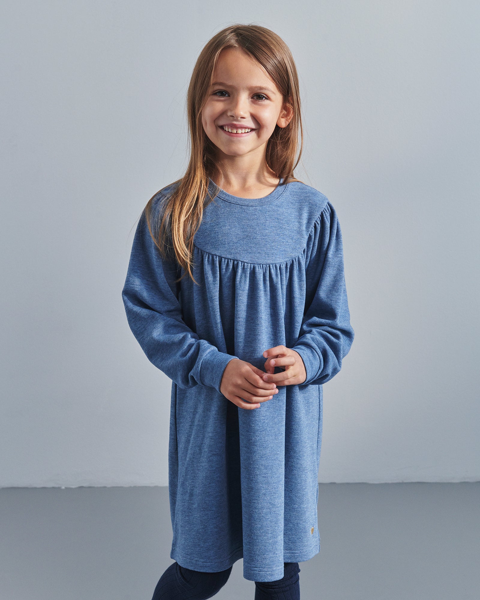 Plush Jersey Dress - Kids - Blue Melange