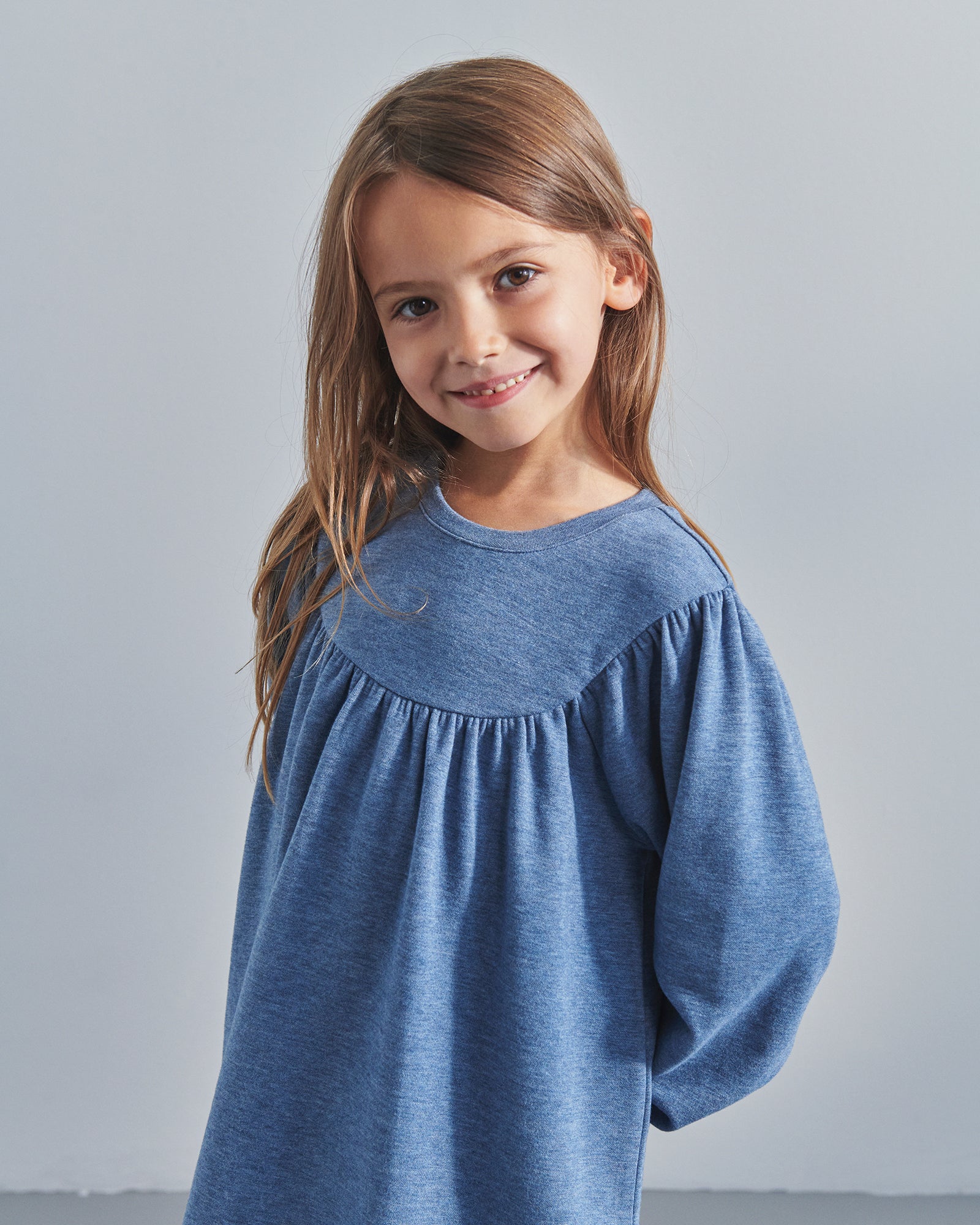 Plush Jersey Dress - Kids - Blue Melange