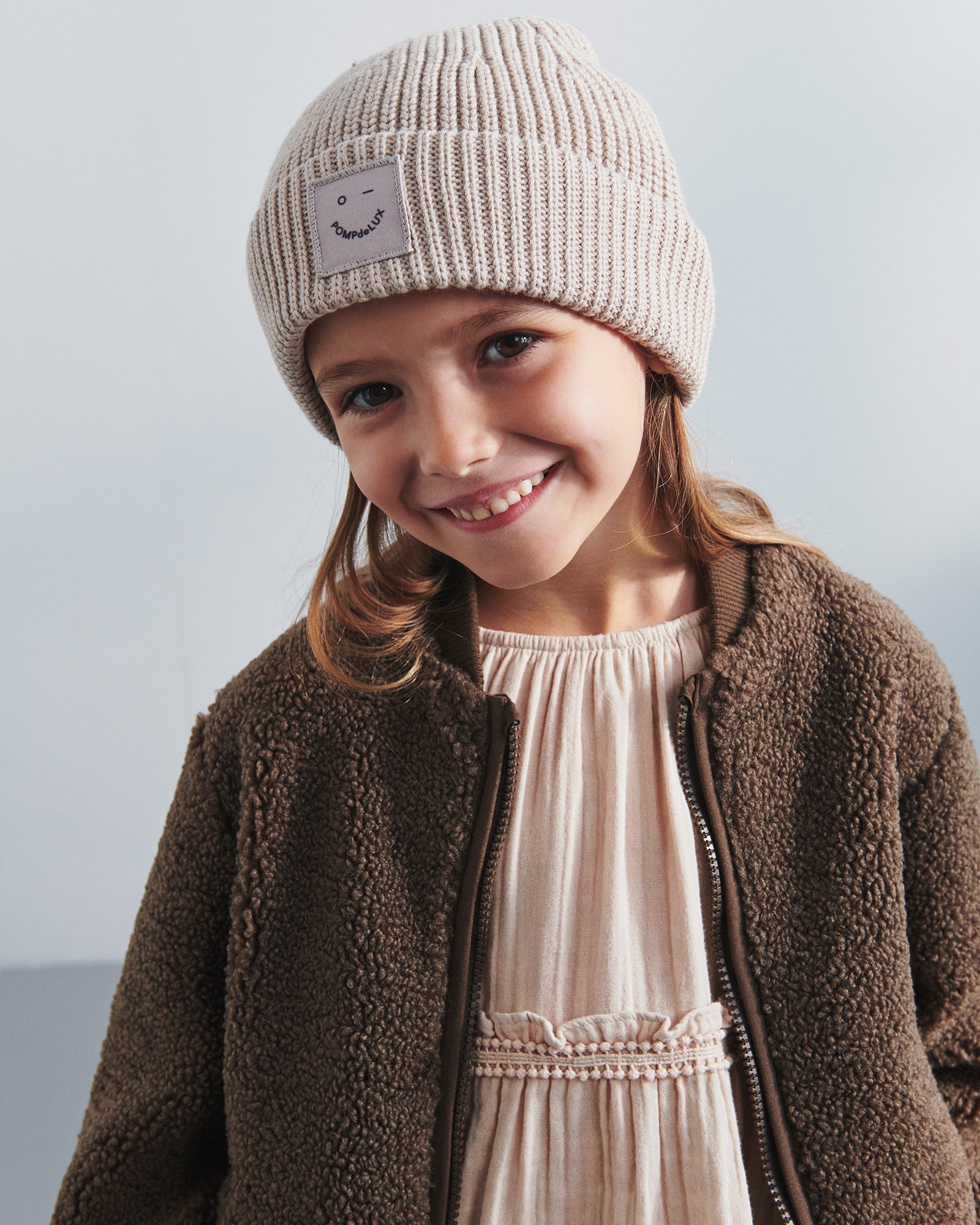 Ribbed Knit Beanie - Kids - Beige