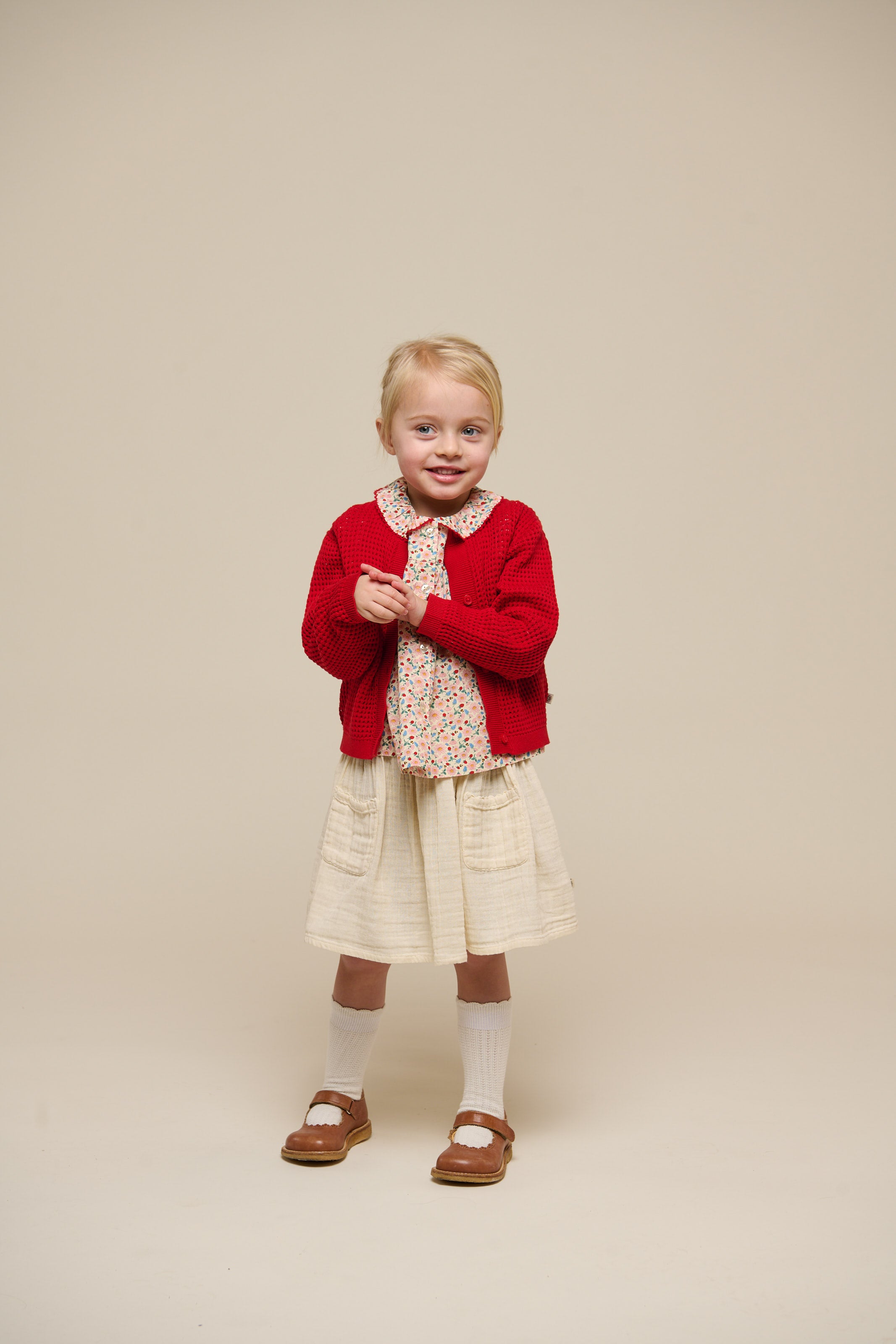 Cotton Knit Cardigan - Kids - Cherry Red | 101269 Katie
