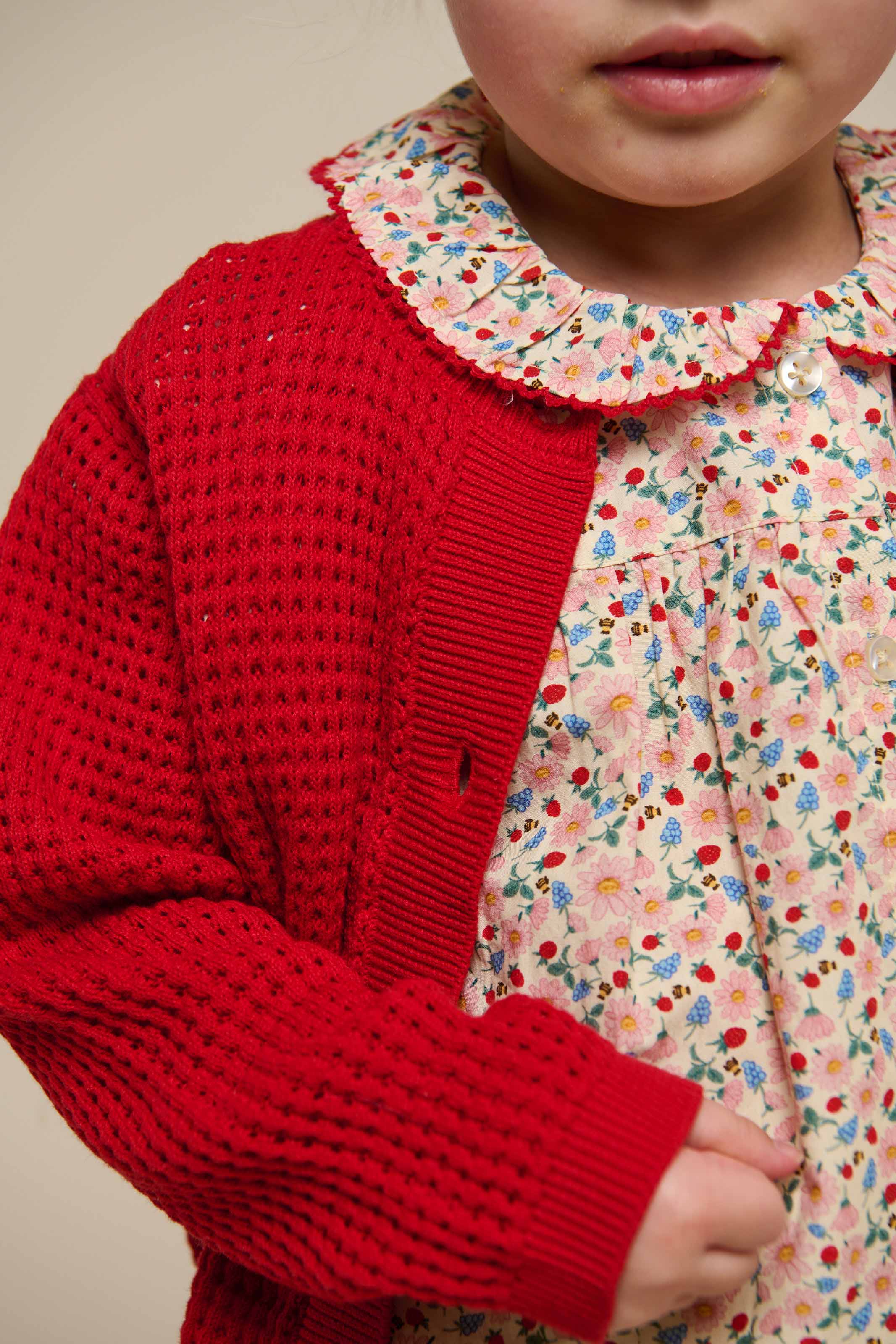 Cotton Knit Cardigan - Kids - Cherry Red | 101269 Katie