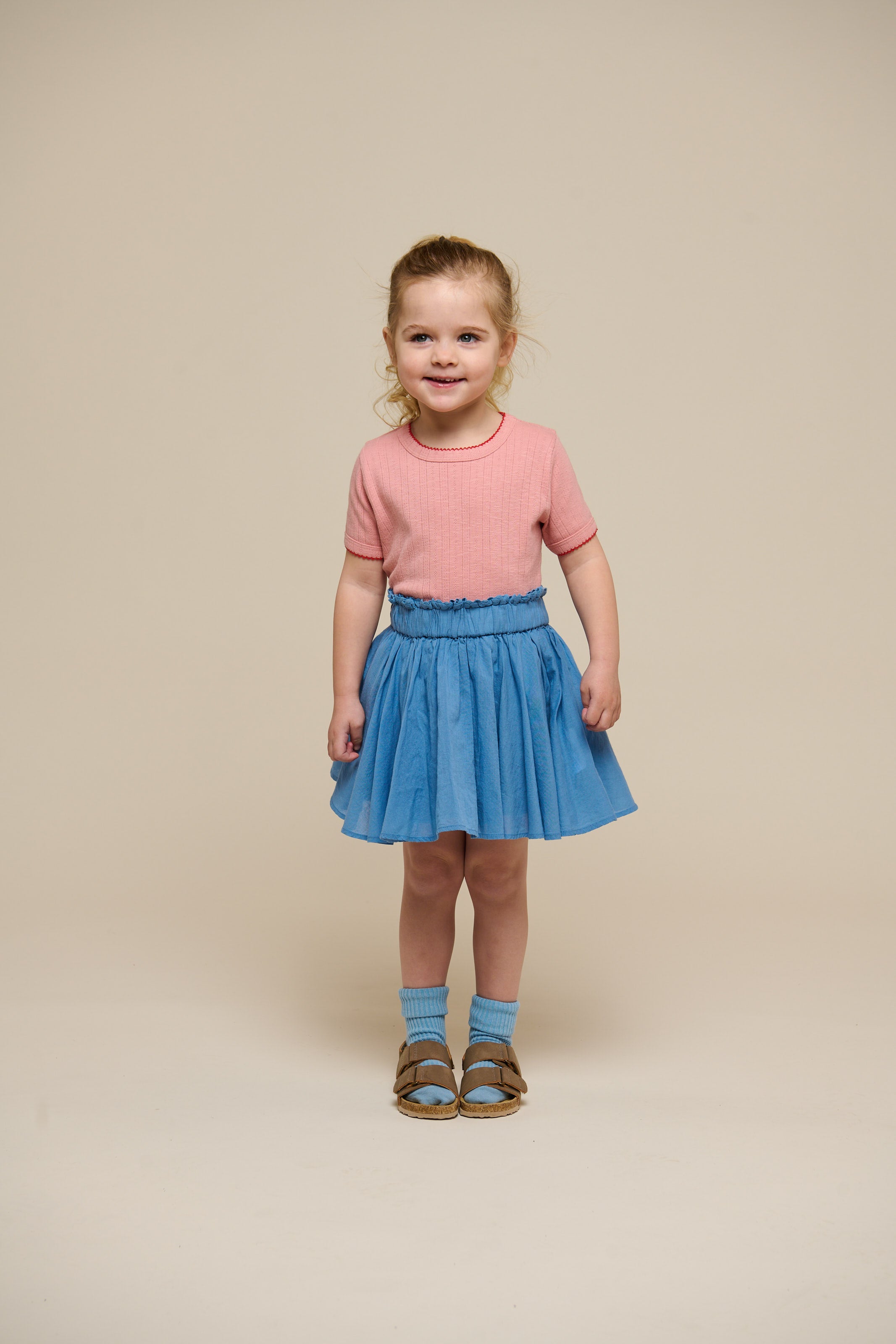 Pointelle t-shirt with contrast picot - Kids - Rose Tan | 101287 Drew