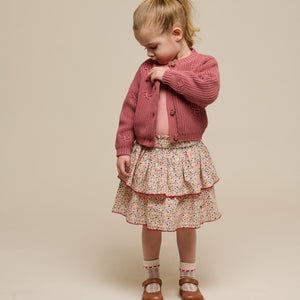 Cotton Knit Cardigan with Bows - Kids - Old Rose | 100792 Freya