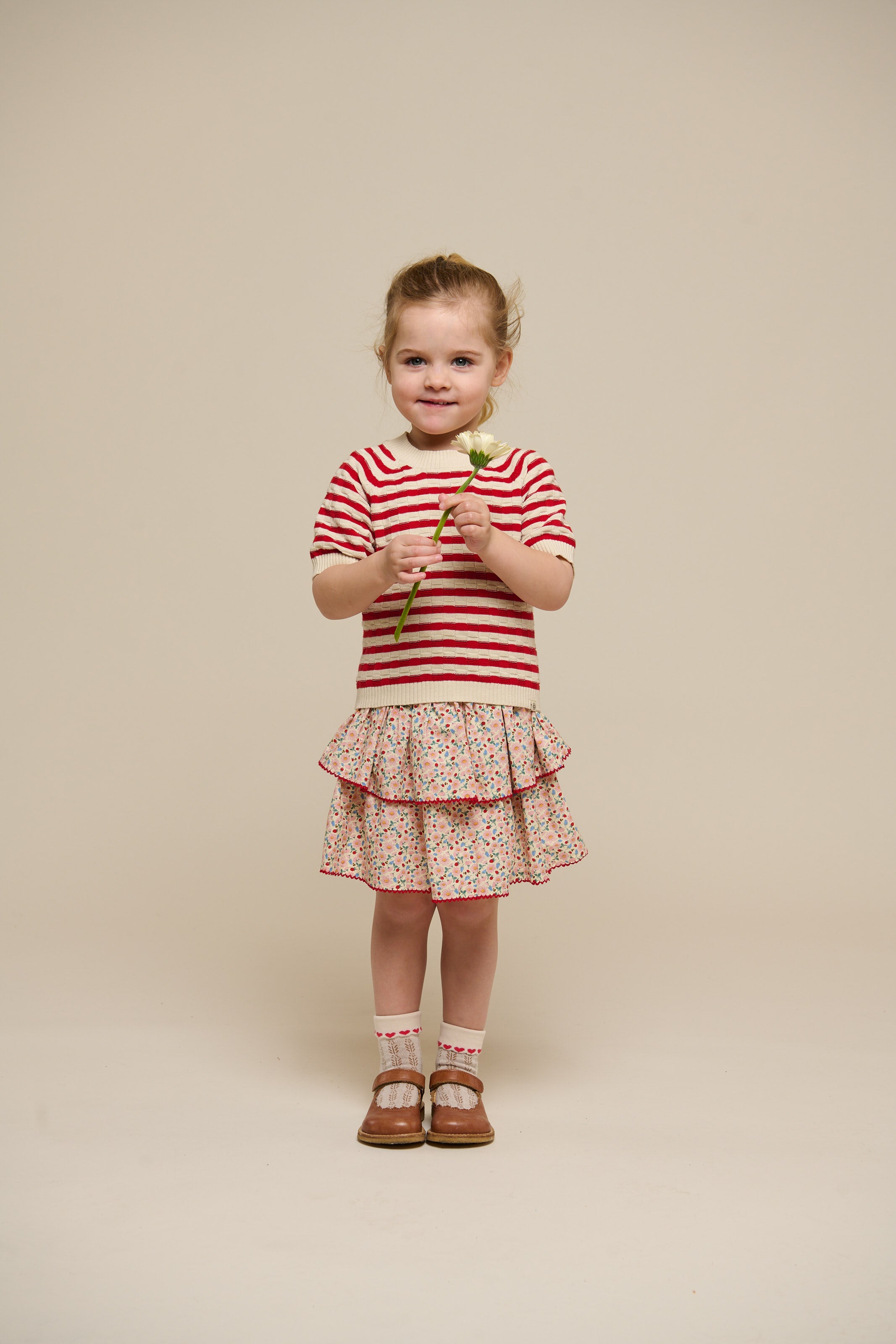 Flower Printed Poplin Frill Skirt - Kids - Rose | 100952 Poppy