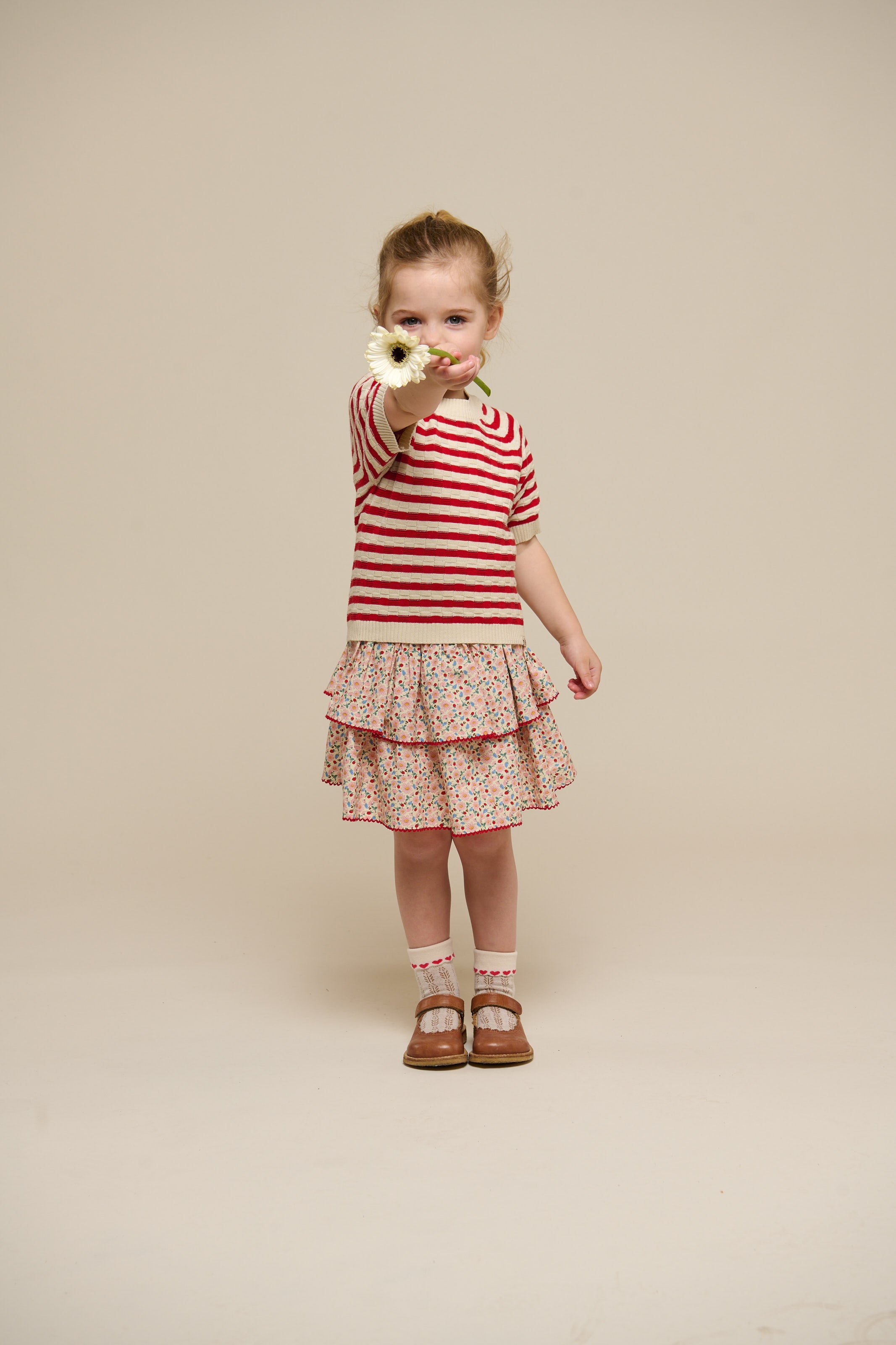 Flower Printed Poplin Frill Skirt - Kids - Rose | 100952 Poppy