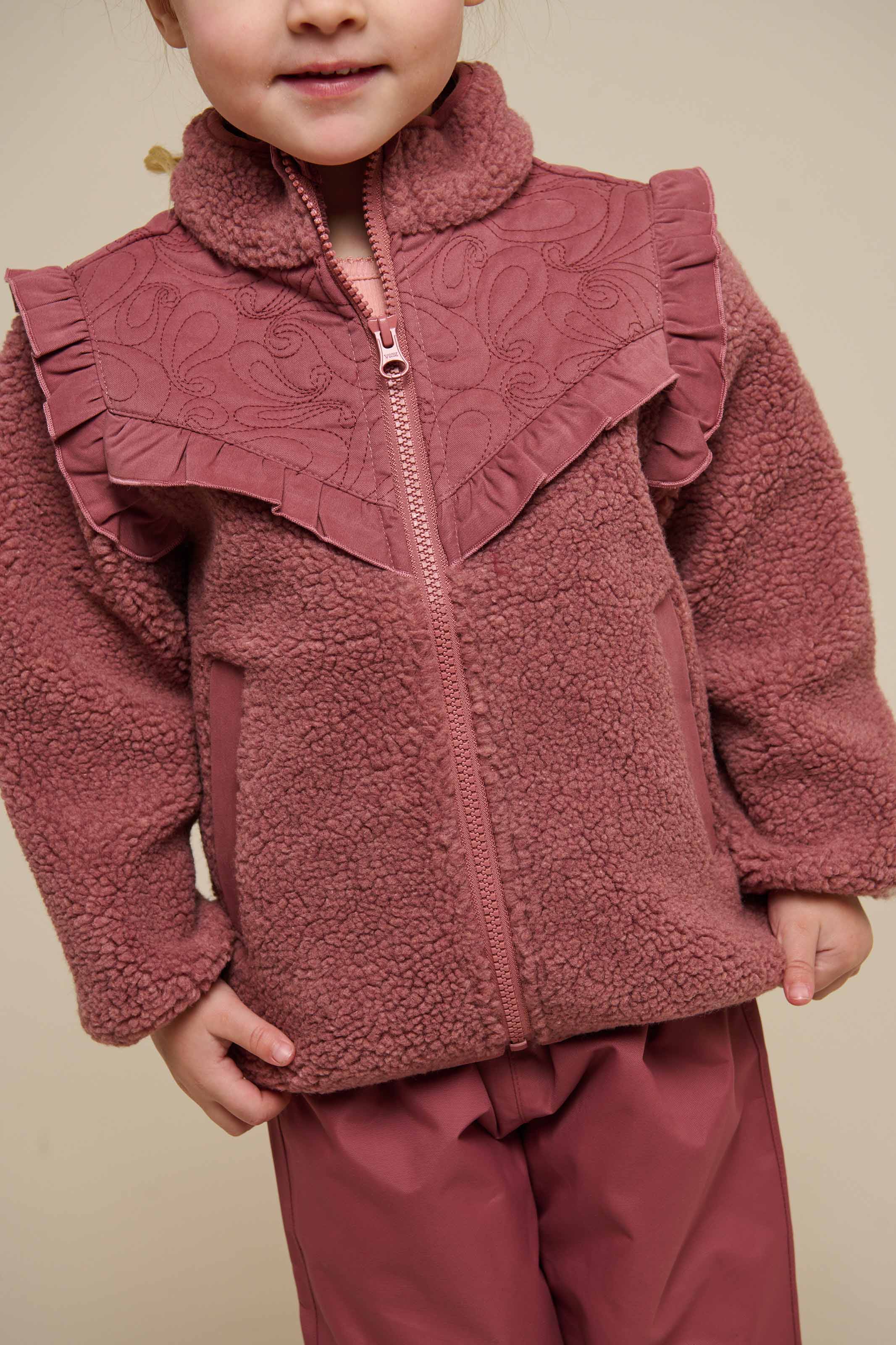 Pile Zip Jacket with Frills - Kids - Old Rose | 100636 Madison