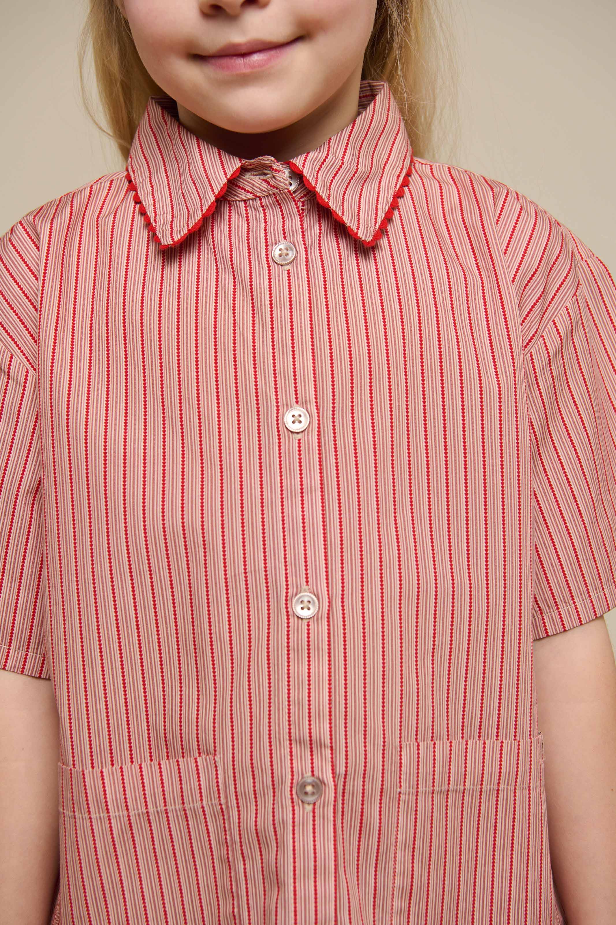 Striped Poplin Shirt and Shorts Set - Tween - Old Rose/Cherry Red | 100947 Olivia