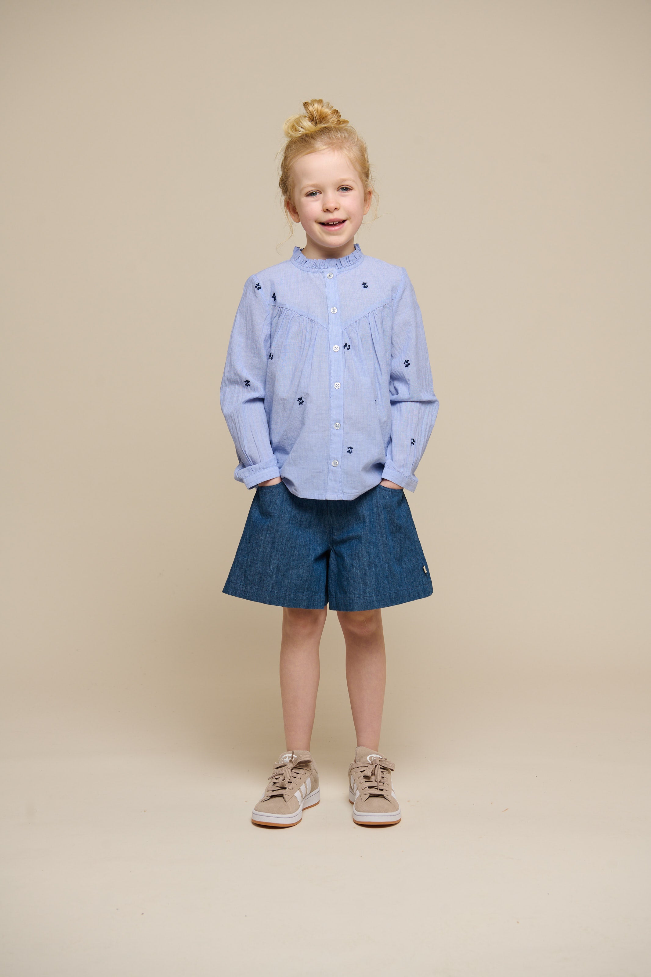 Embroidered Chambrey Shirt - Tween - Light Blue | 101091 Rose