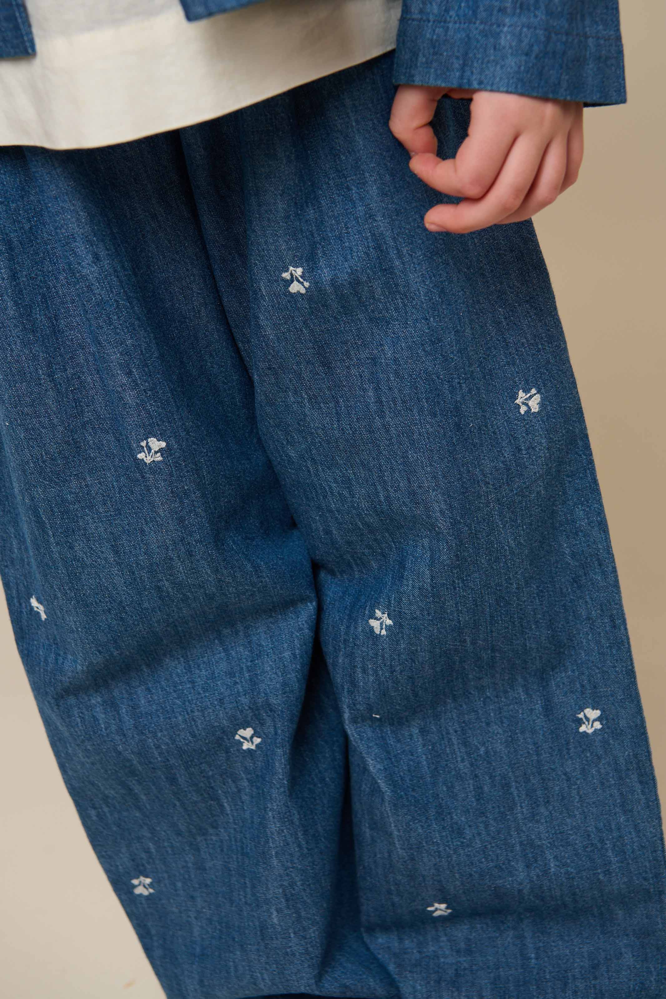 Embroidered Light Denim Trousers - Tween - Blue Denim | 101081 Isabella