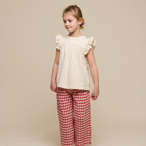 Checked Cotton Trousers - Tween - Cherry Red | 100907 Bonnie
