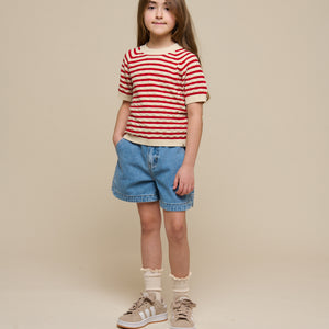 Striped Short Sleeve Cotton Knit - Tween - Cherry Red Stripe | 101240 Martha