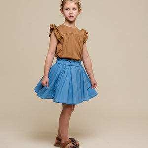 Cotton Skirt with Ric Rac Frill - Tween - Dusty Blue | 101070 Alma
