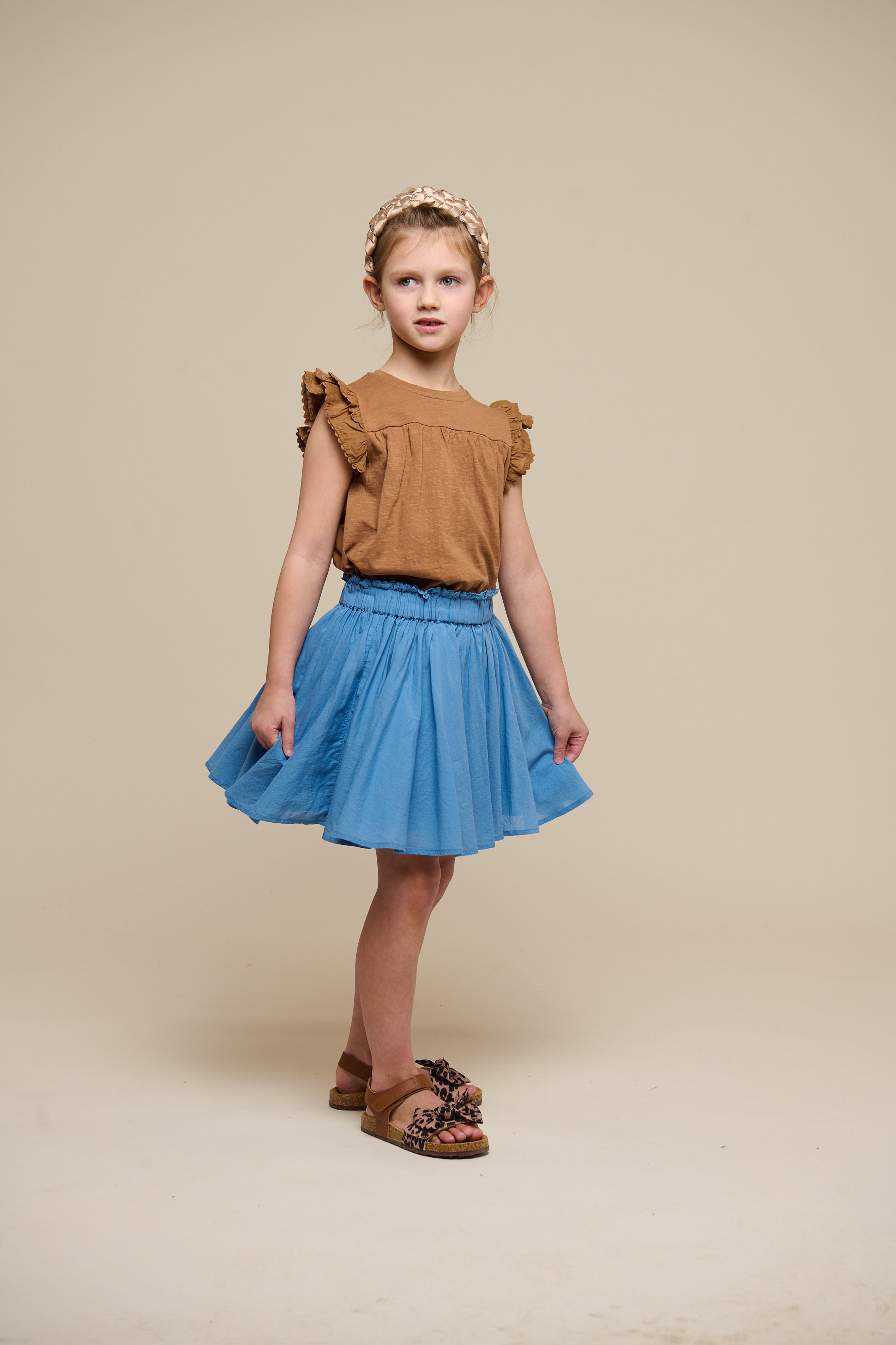 Cotton Skirt with Ric Rac Frill - Tween - Dusty Blue | 101070 Alma