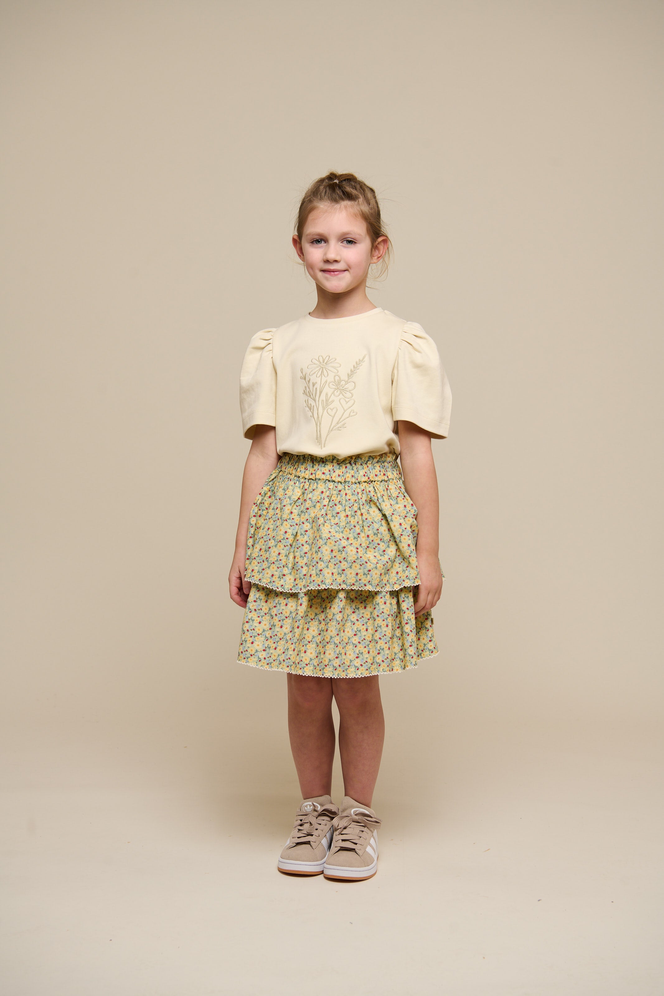Flower Printed Poplin Frill Skirt - Tween - Green | 100955 Poppy