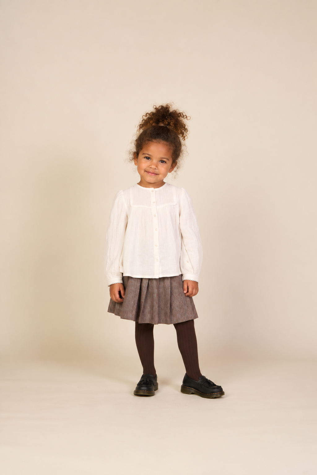 Cotton Herringbone Skirt - Kids - Dark Brown | 101520 Susse