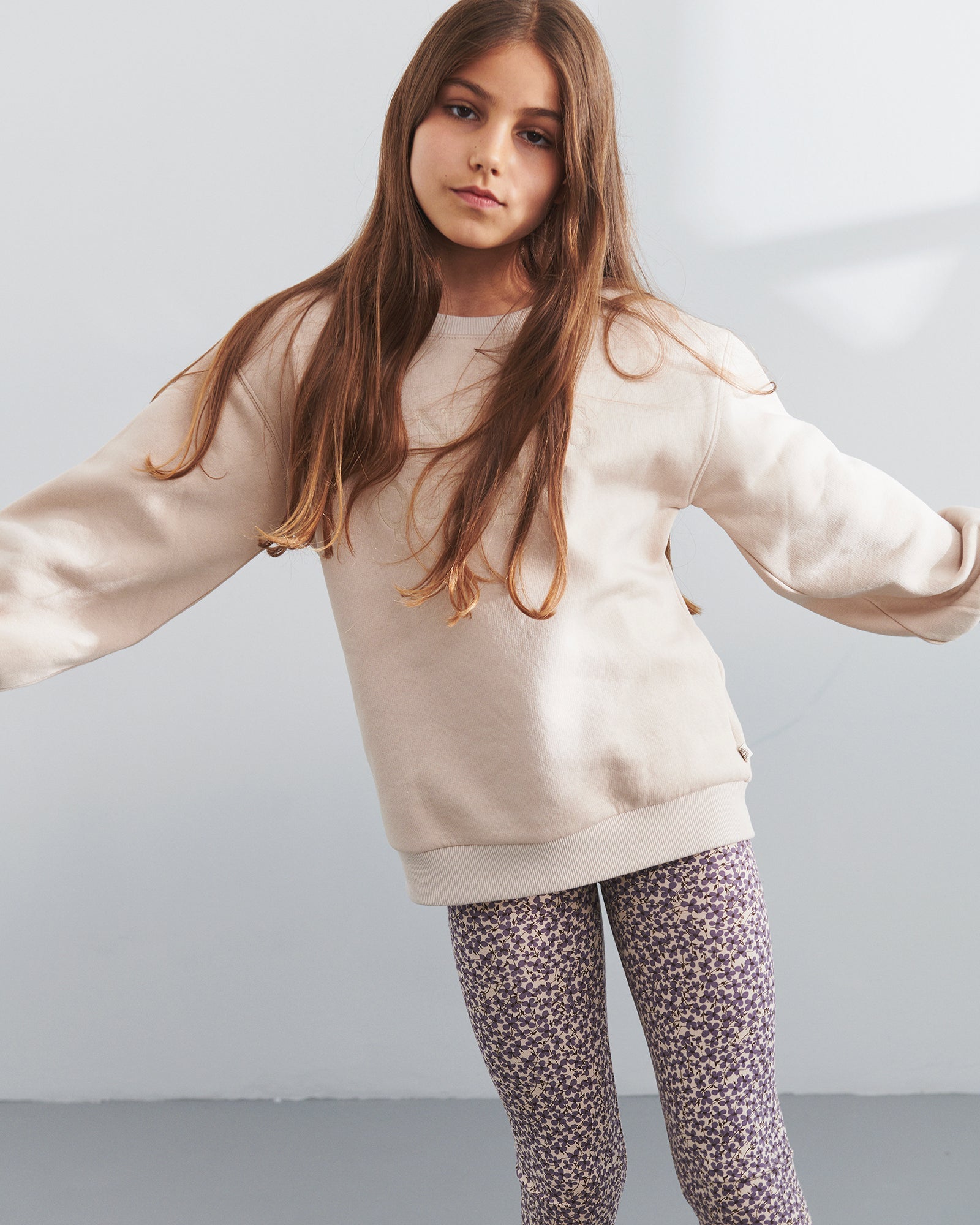 Jersey Leggings w. Ditsy Print - Tween - Dusty Purple