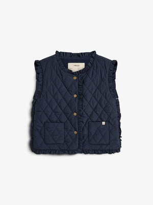 Quilted Gilet w. Frills - Kids - Navy