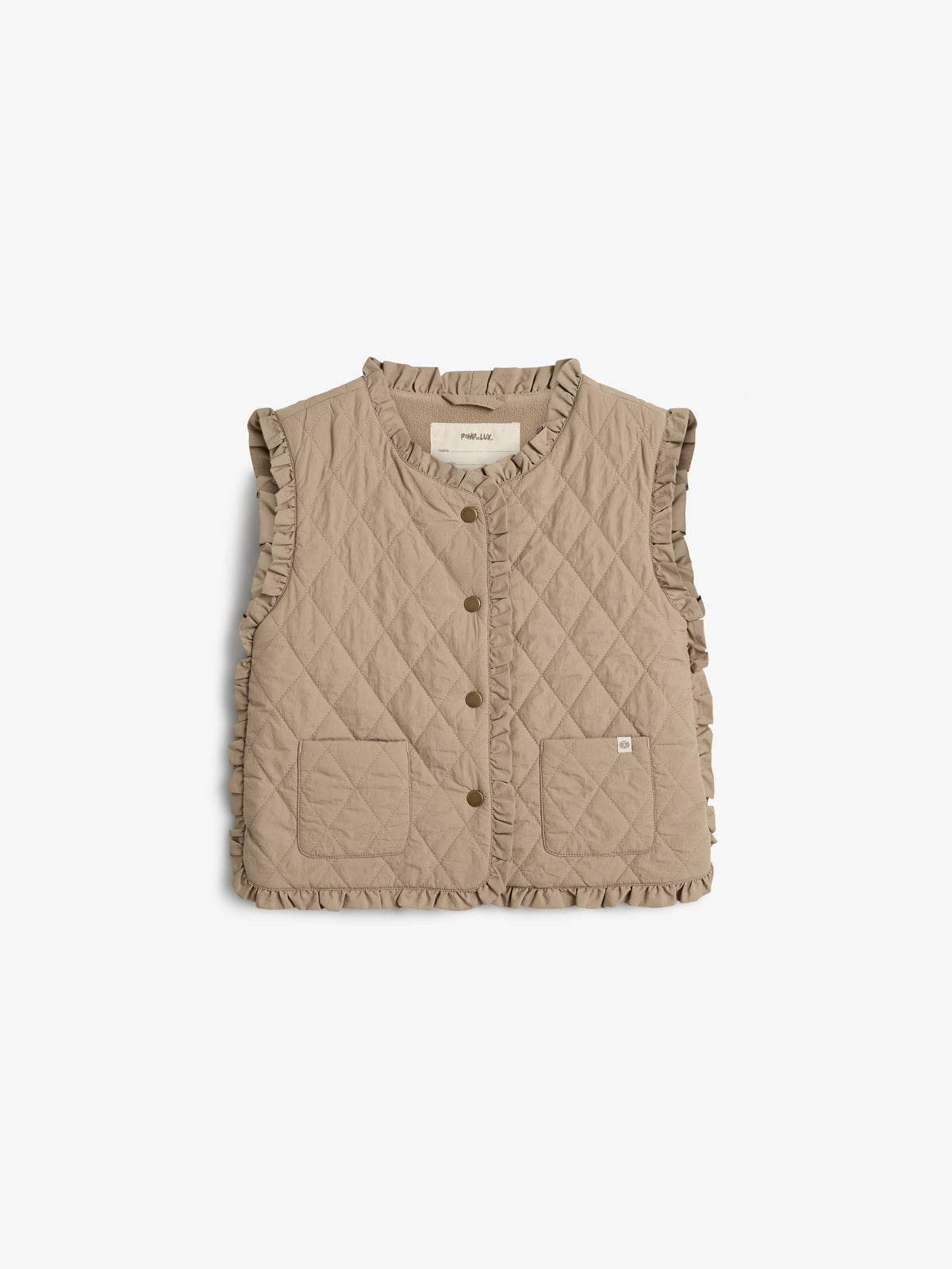 Quilted Gilet w. Frills - Tween - Dark beige