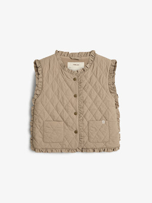 Quilted Gilet w. Frills - Kids - Dark beige