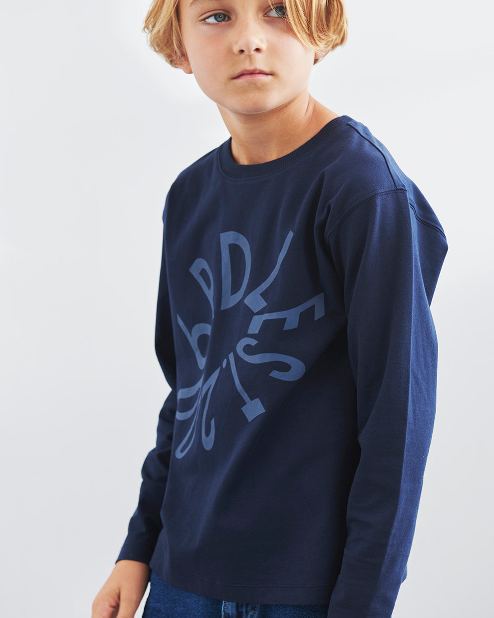 Warp Text Long Sleeve T-shirt - Tween - Navy