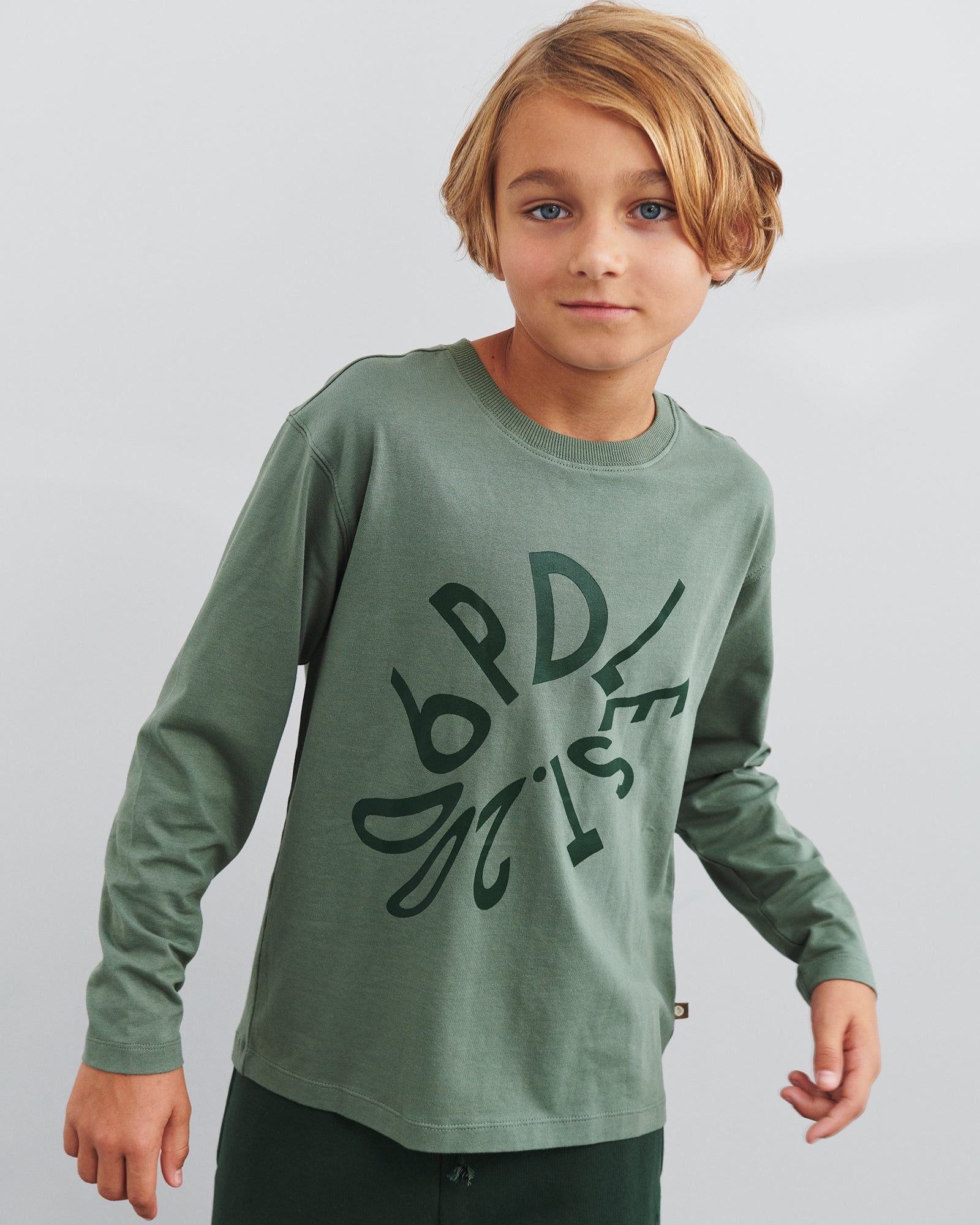 Warp Text Long Sleeve T-shirt - Tween - Green