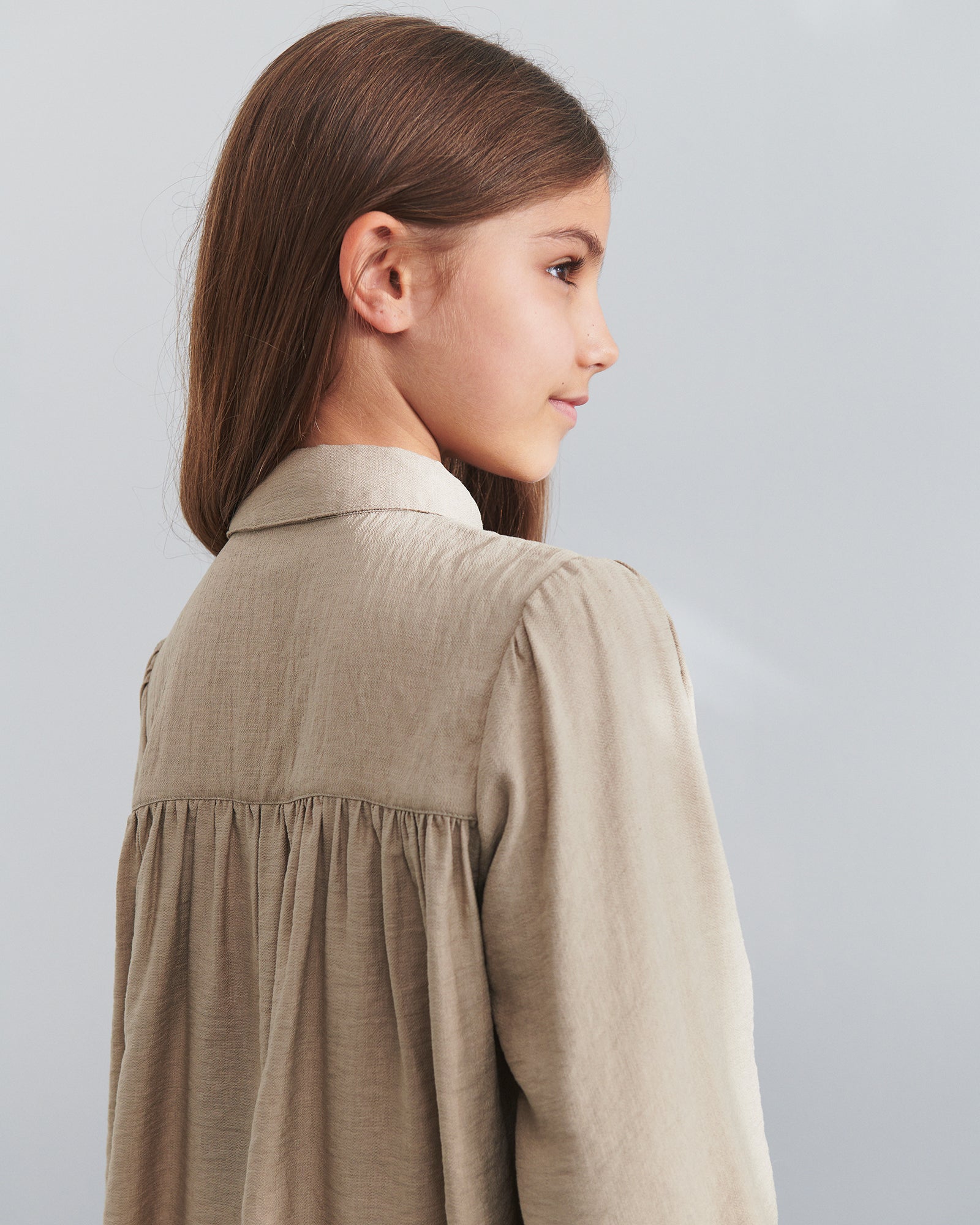 Blouse w. Shirt Collar - Tween - Dark Beige