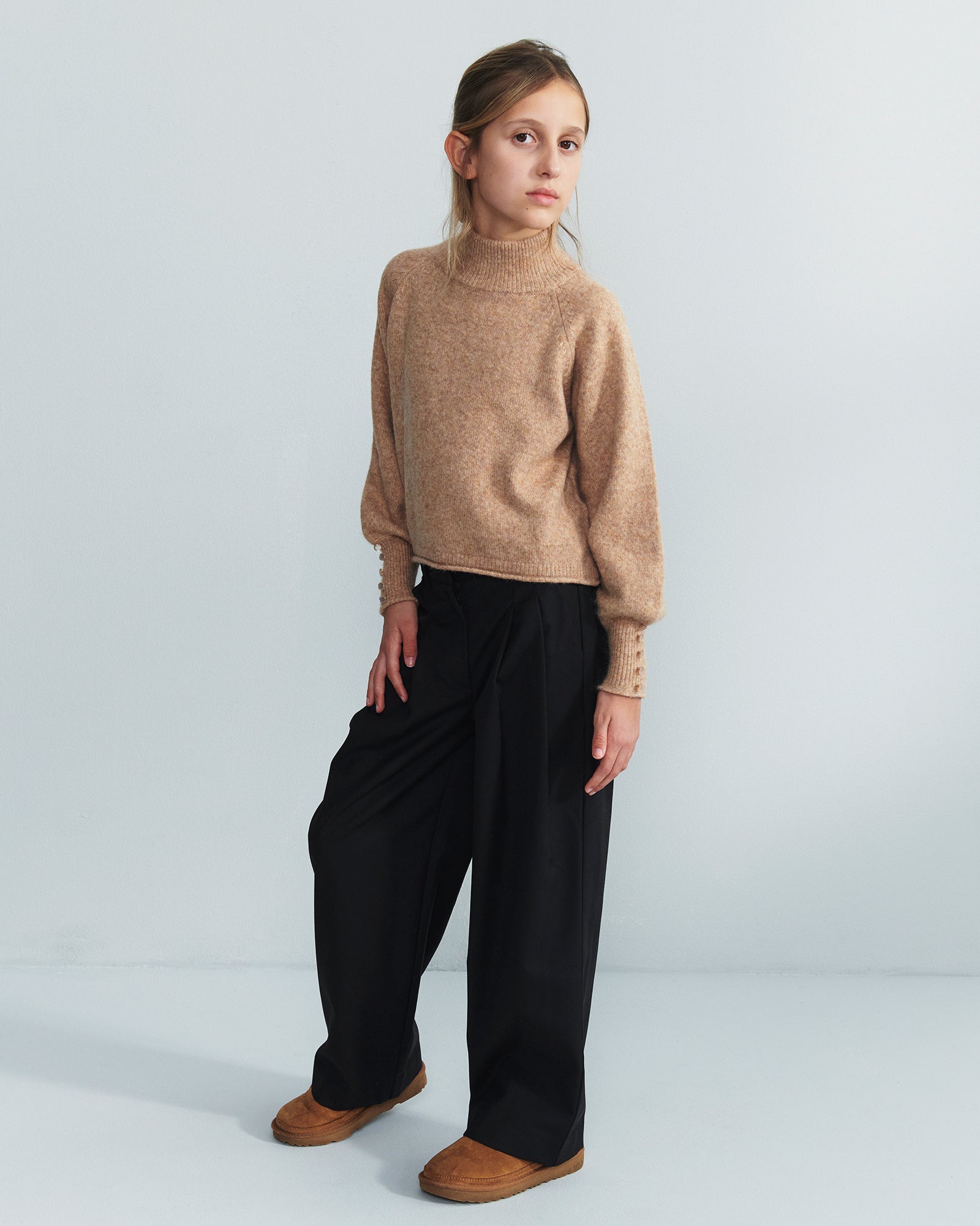 Pleated Wide Leg Trousers - Tween - Black