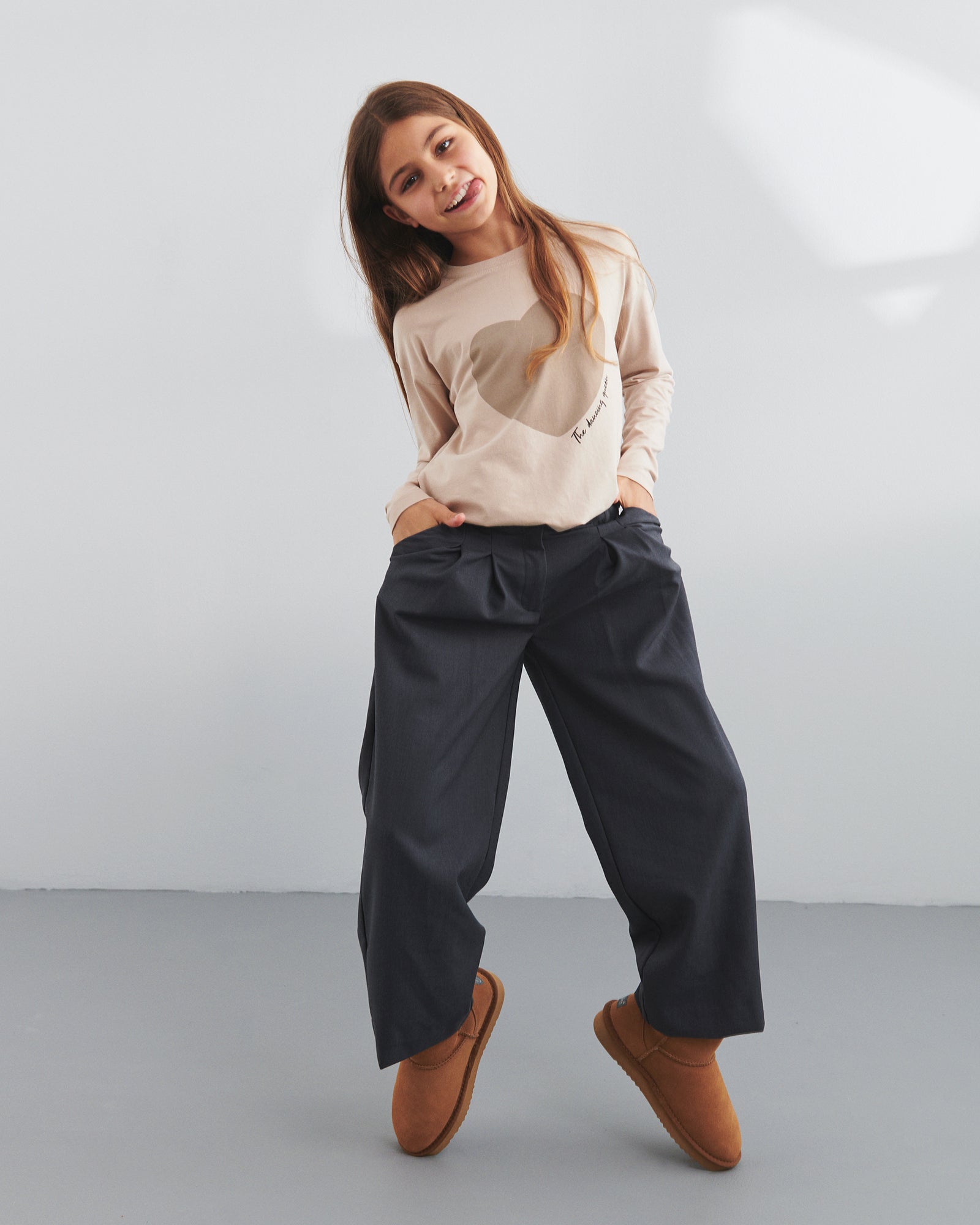 Pleated Wide Leg Trousers - Tween - Dark Grey