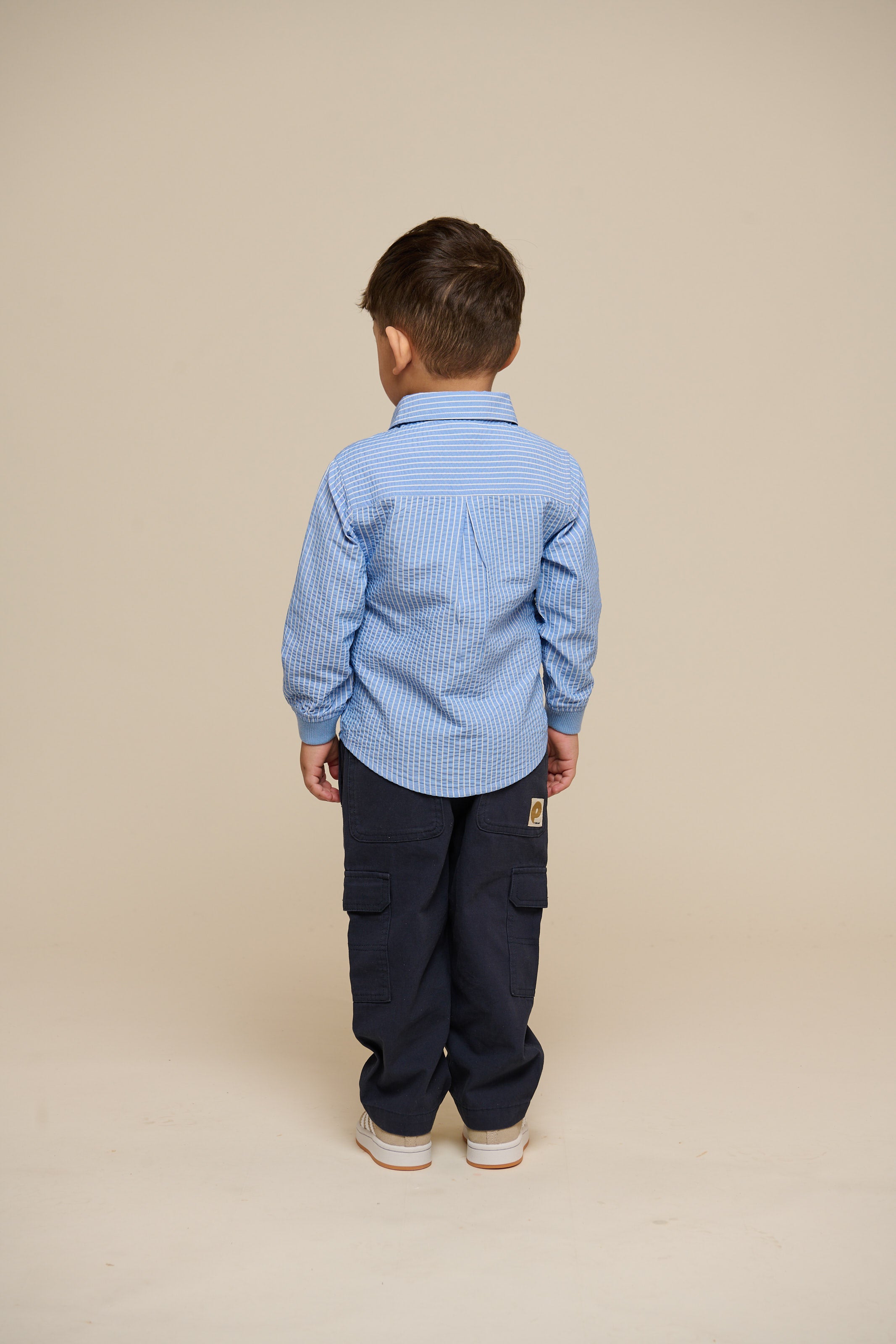 Striped Seersucker Shirt with Rib Cuff - Kids - Blue Stripe | 101348 Patrick