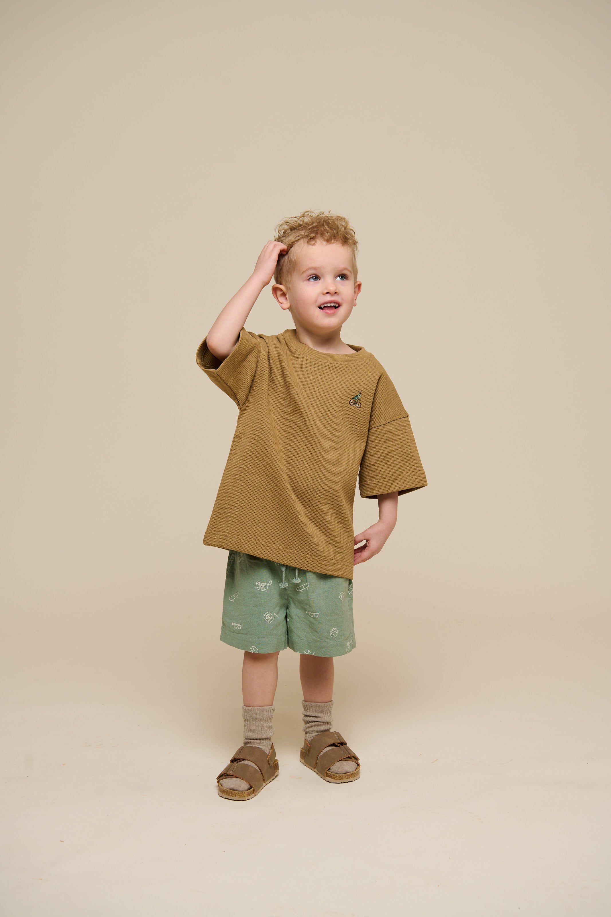 Printed Linen Mix Shorts - Kids - Dusty Green | 101169 William