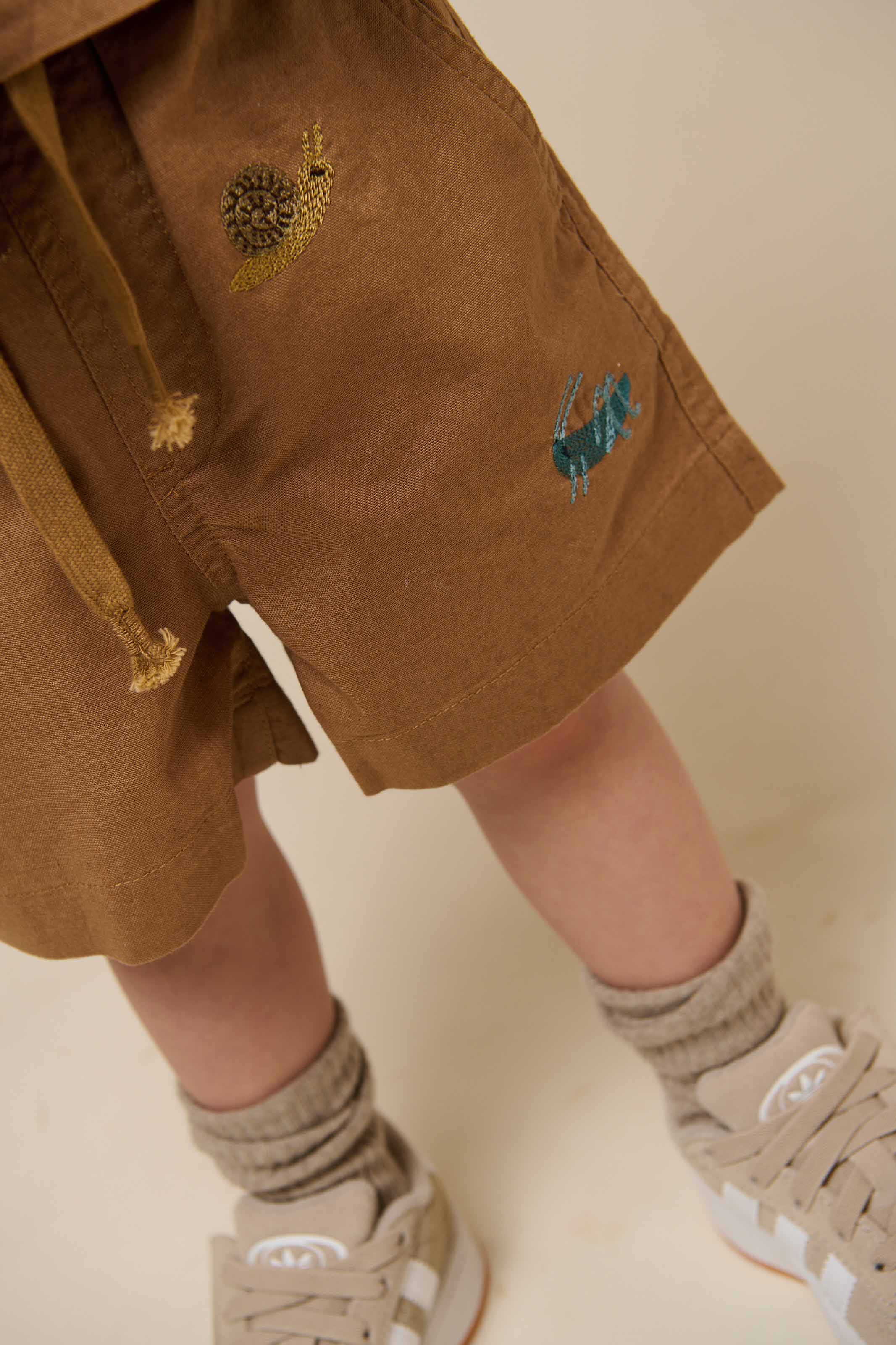 Embroidered Cotton Shorts - Kids - Coconut | 101064 Erik