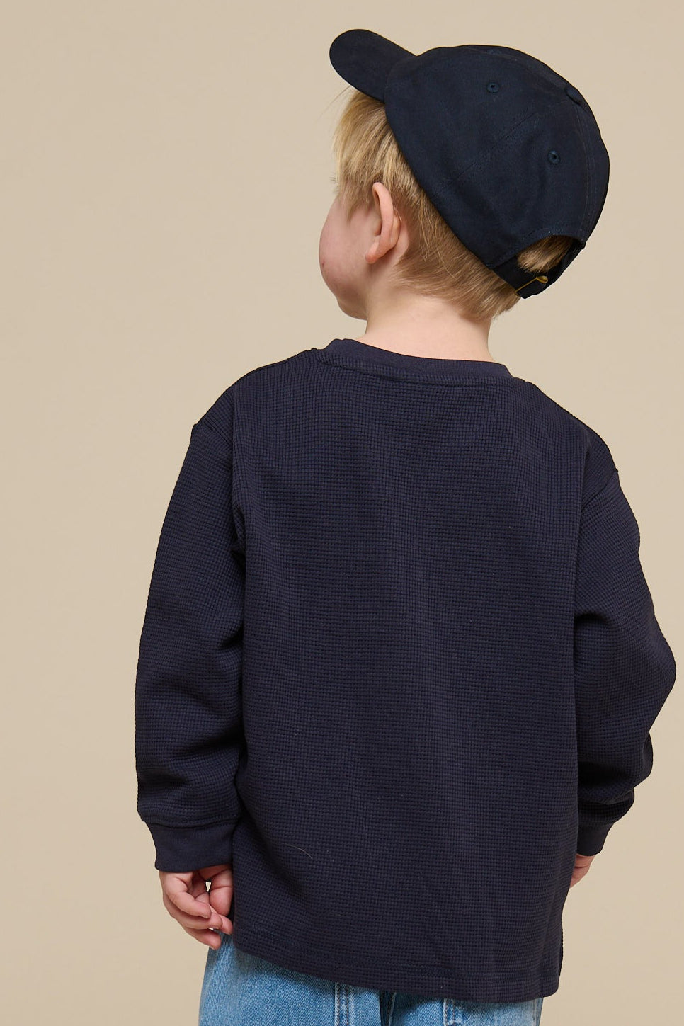 Textured Long Sleeve T-Shirt - Kids - Navy | 100703 Malthe